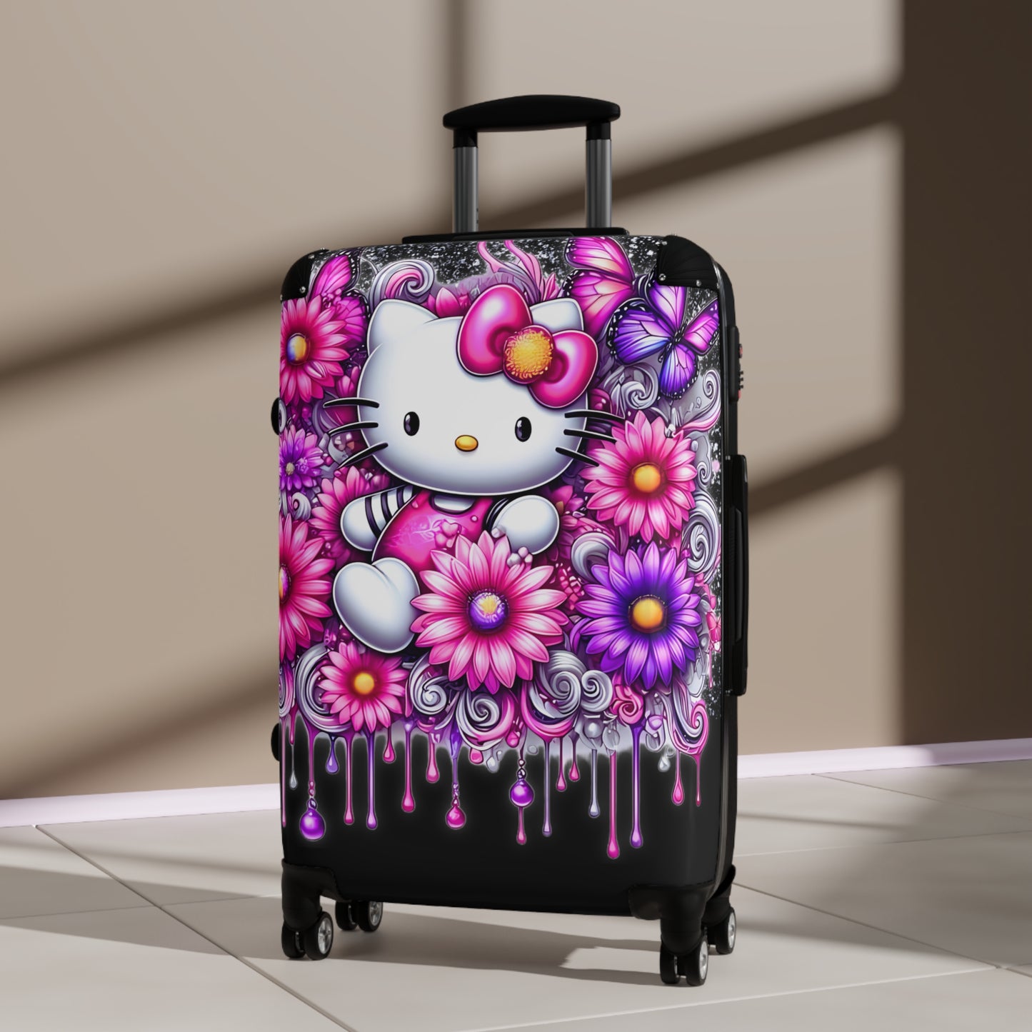 Hard-Shell Travel Suitcases With Lock (3 Sizes) Hello Kitty/ Flowers