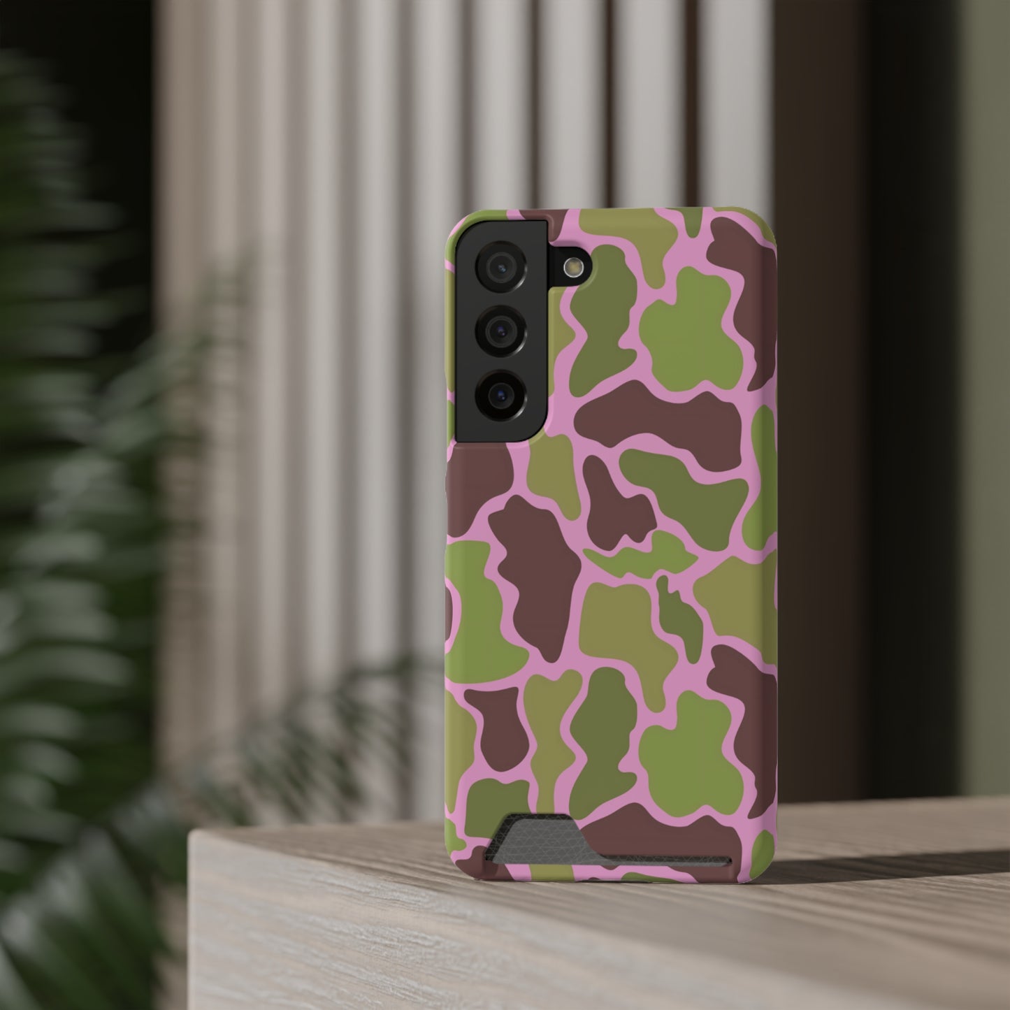 Camouflage/ Pink Phone Case With Card Holder iPhone/ Android