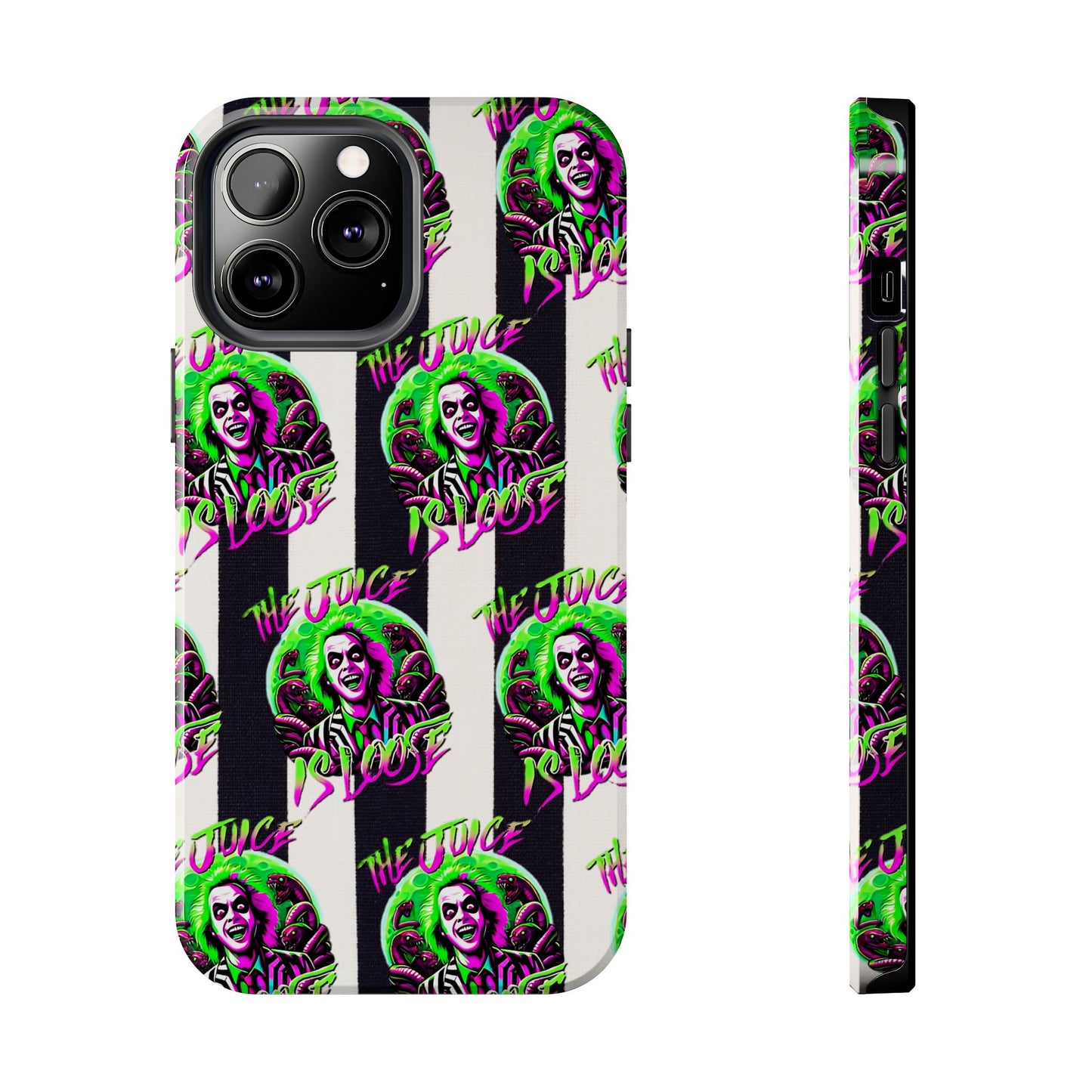 Apple iPhone Tough Phone Case (13-15 Pro Max), Beetle Juice, "The Juice Is Loose"