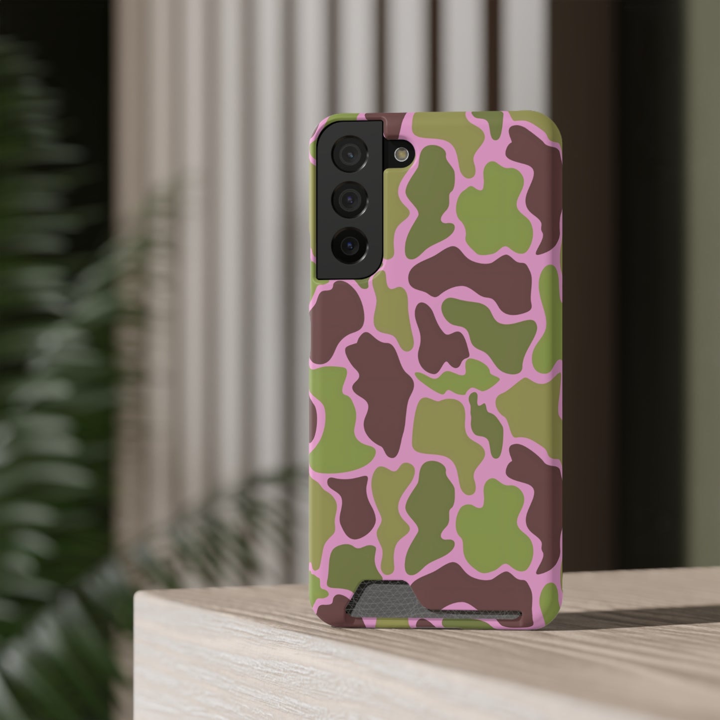 Camouflage/ Pink Phone Case With Card Holder iPhone/ Android