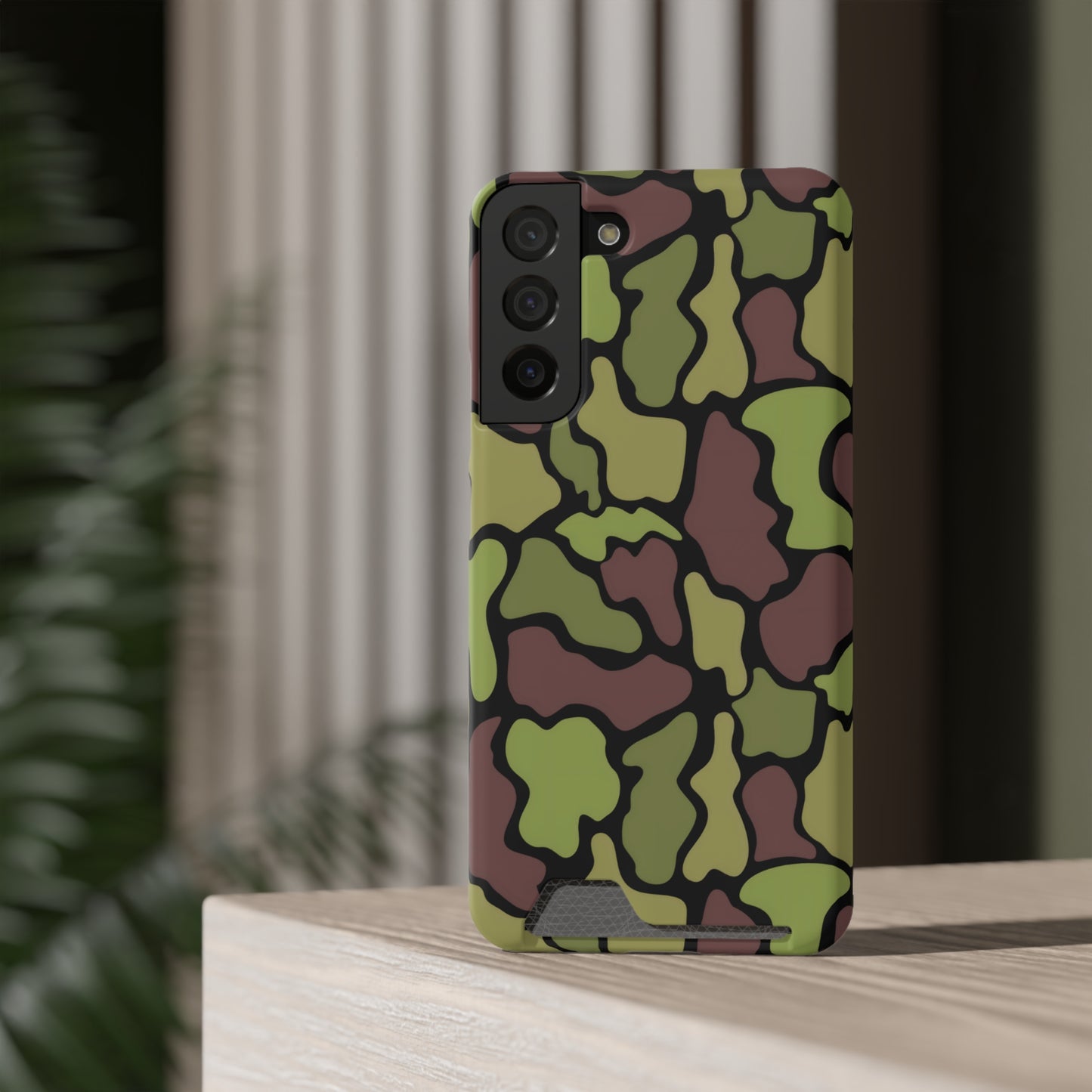 Stylish Camouflage/ Black Phone Case With Card Holder, iPhone, Android