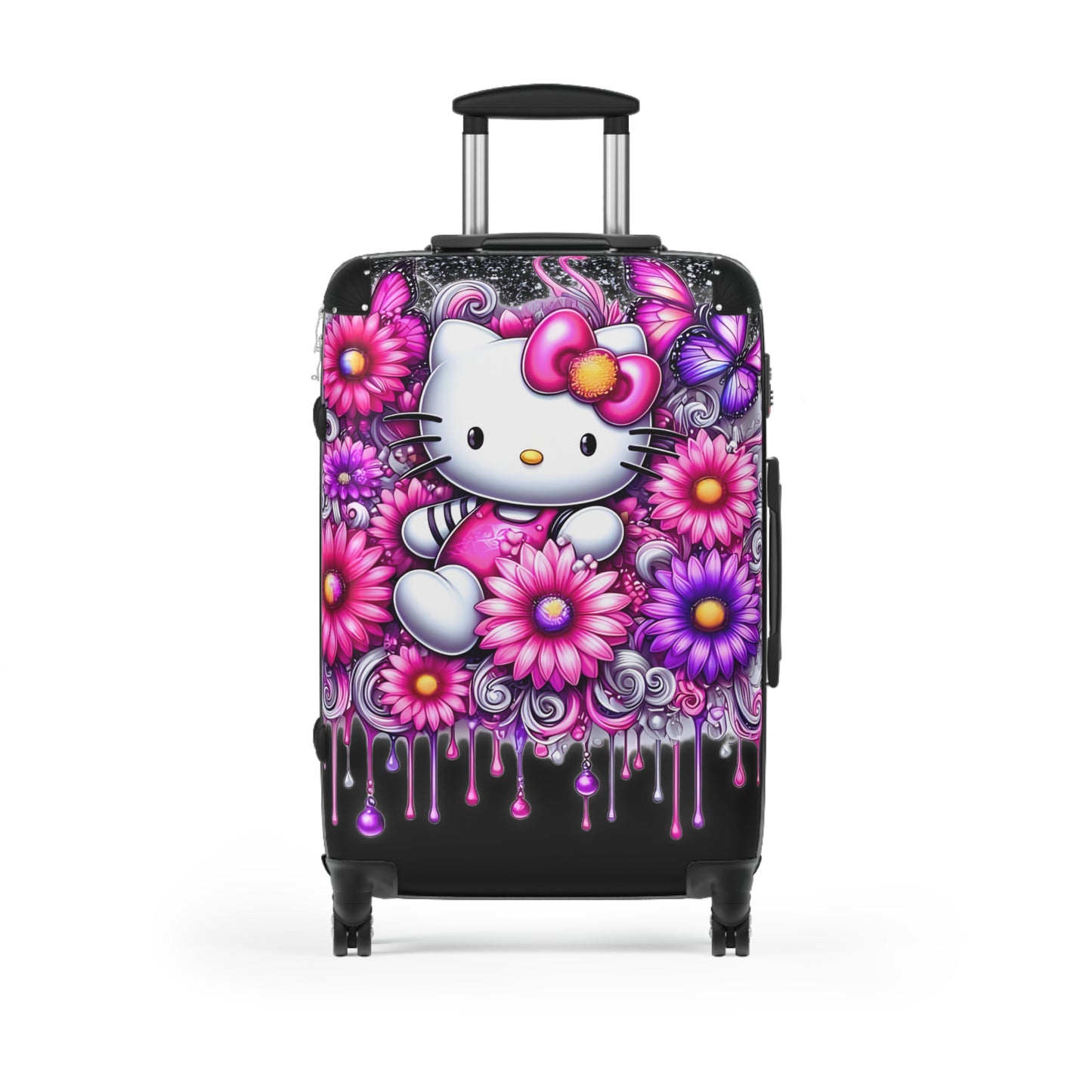 Hard-Shell Travel Suitcases With Lock (3 Sizes) Hello Kitty/ Flowers