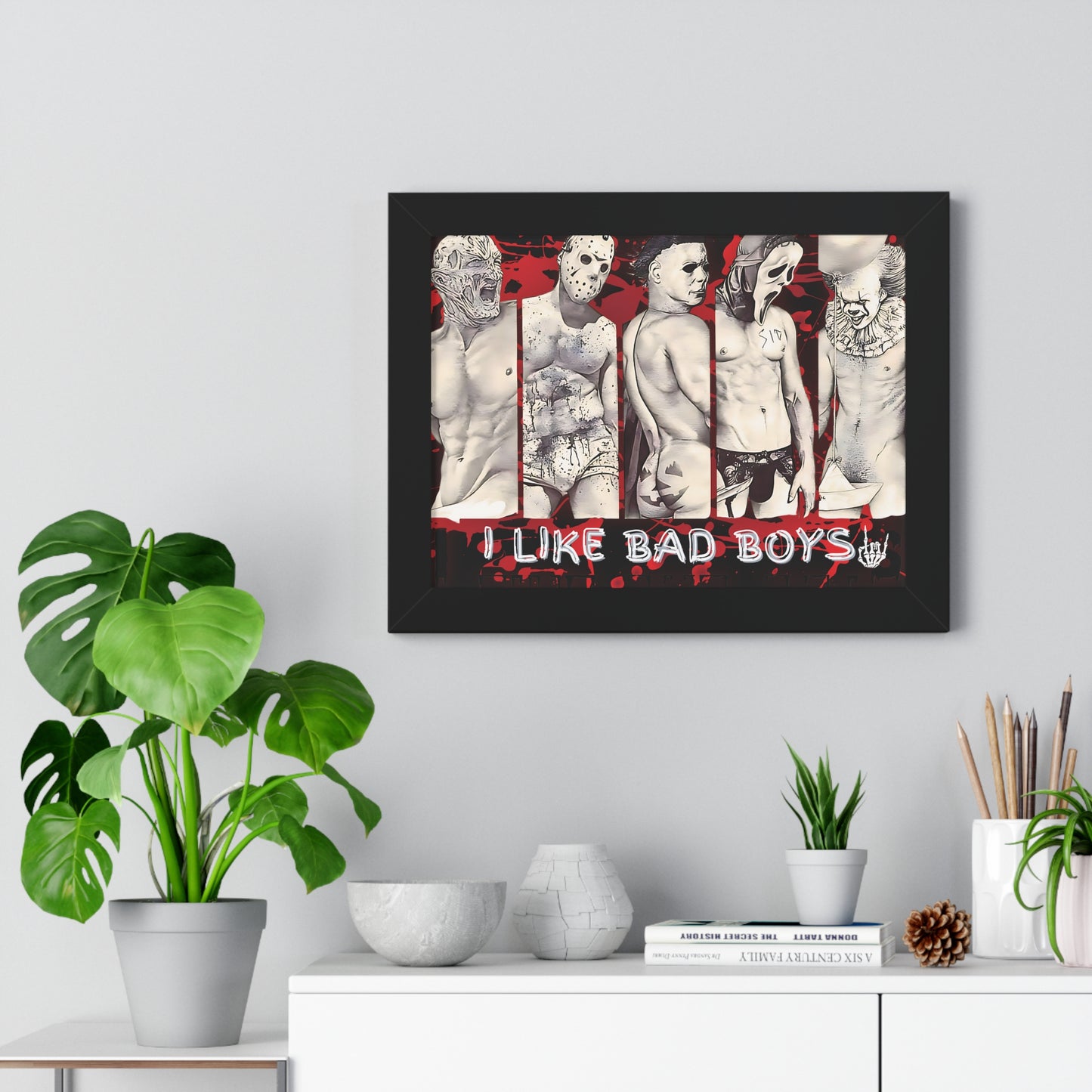 "I Love Bad Boys", Sexy Horror Men Framed Horizontal Poster (16x12)