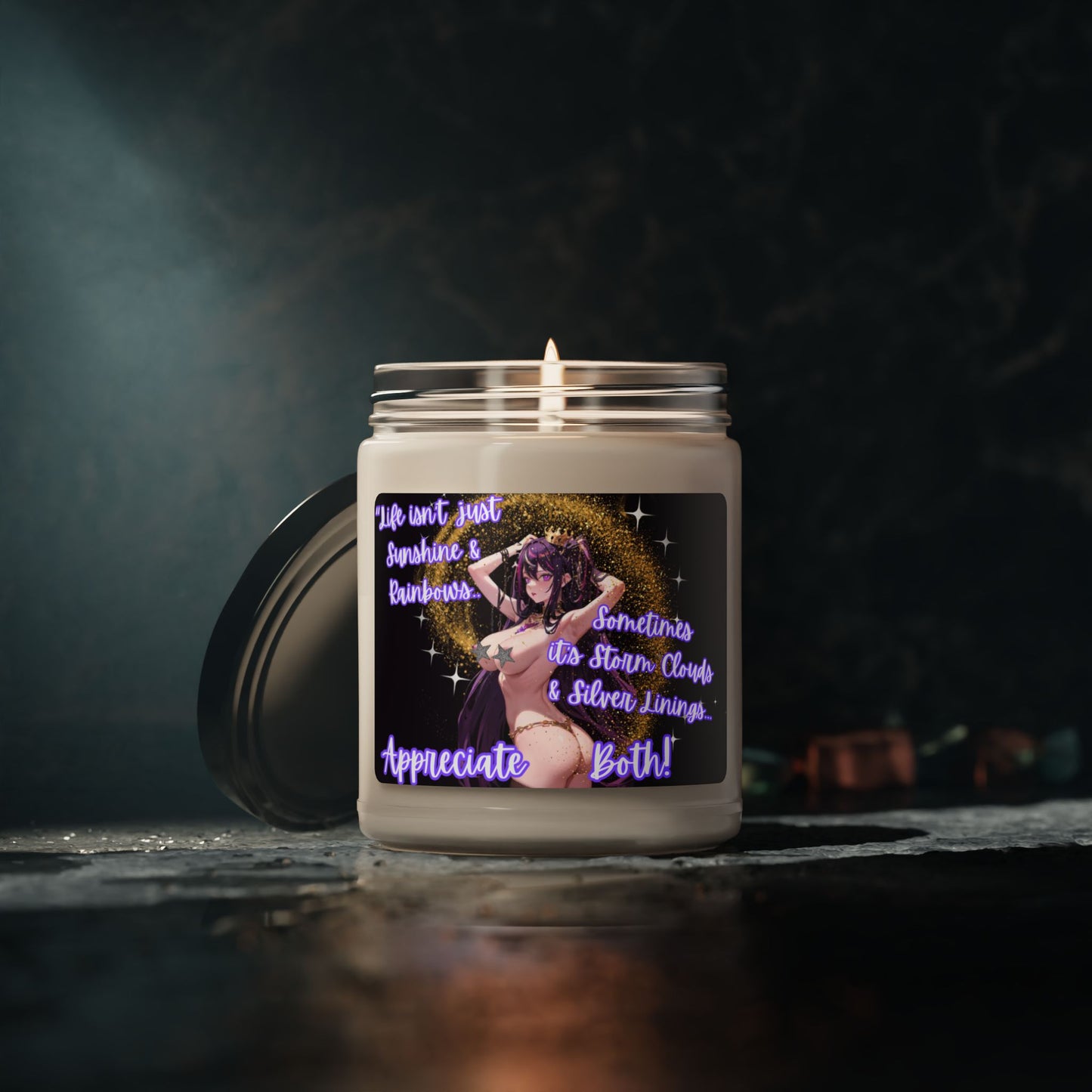 "Sunshine & Rainbow..." Quote, Sexy Anime Girl Scented Soy Candle, 9oz jar