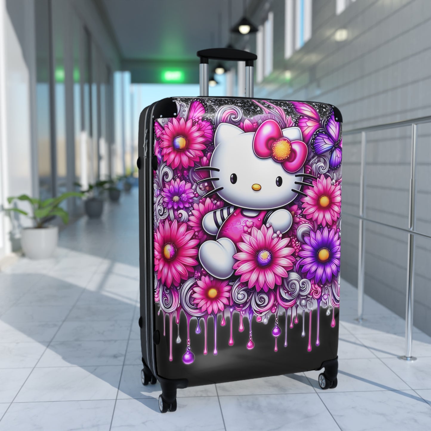 Hard-Shell Travel Suitcases With Lock (3 Sizes) Hello Kitty/ Flowers