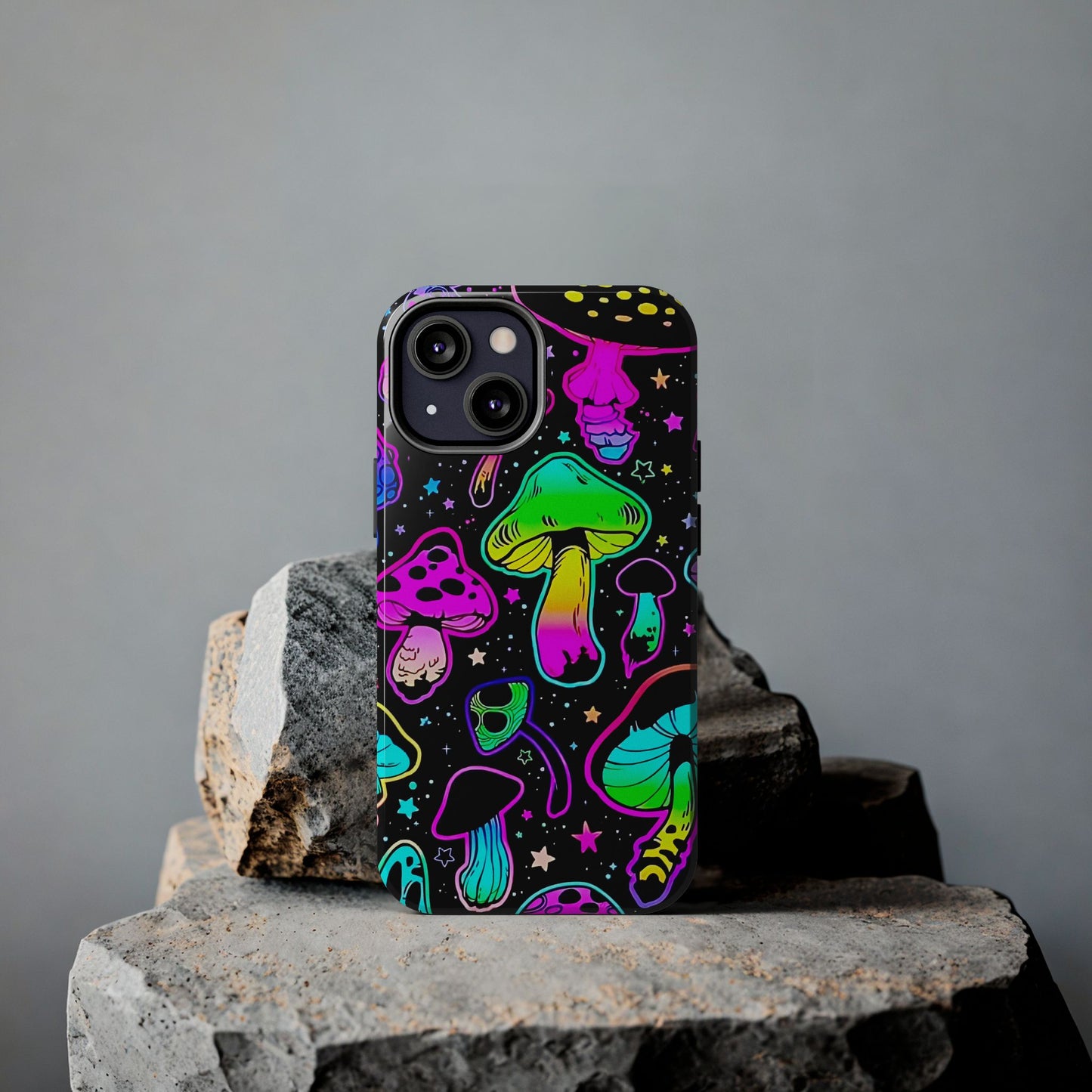 Apple iPhone (13-15 Pro Max) Shrooms Tough Phone Cases, Bright Coloruul Mushrooms