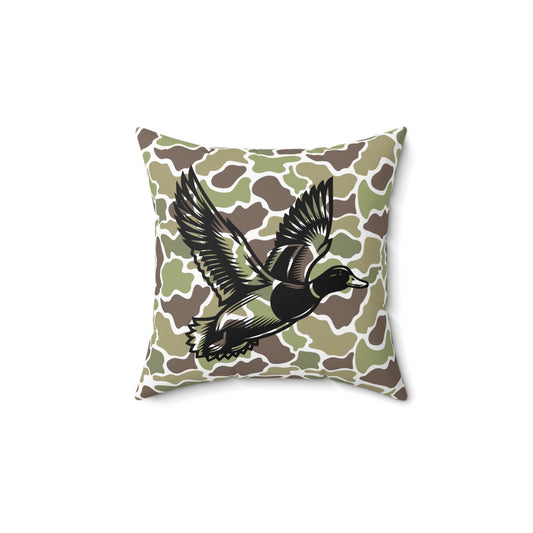 Old School Camouflage/Mallard Duck, Spun Polyester Square Camo Pillow