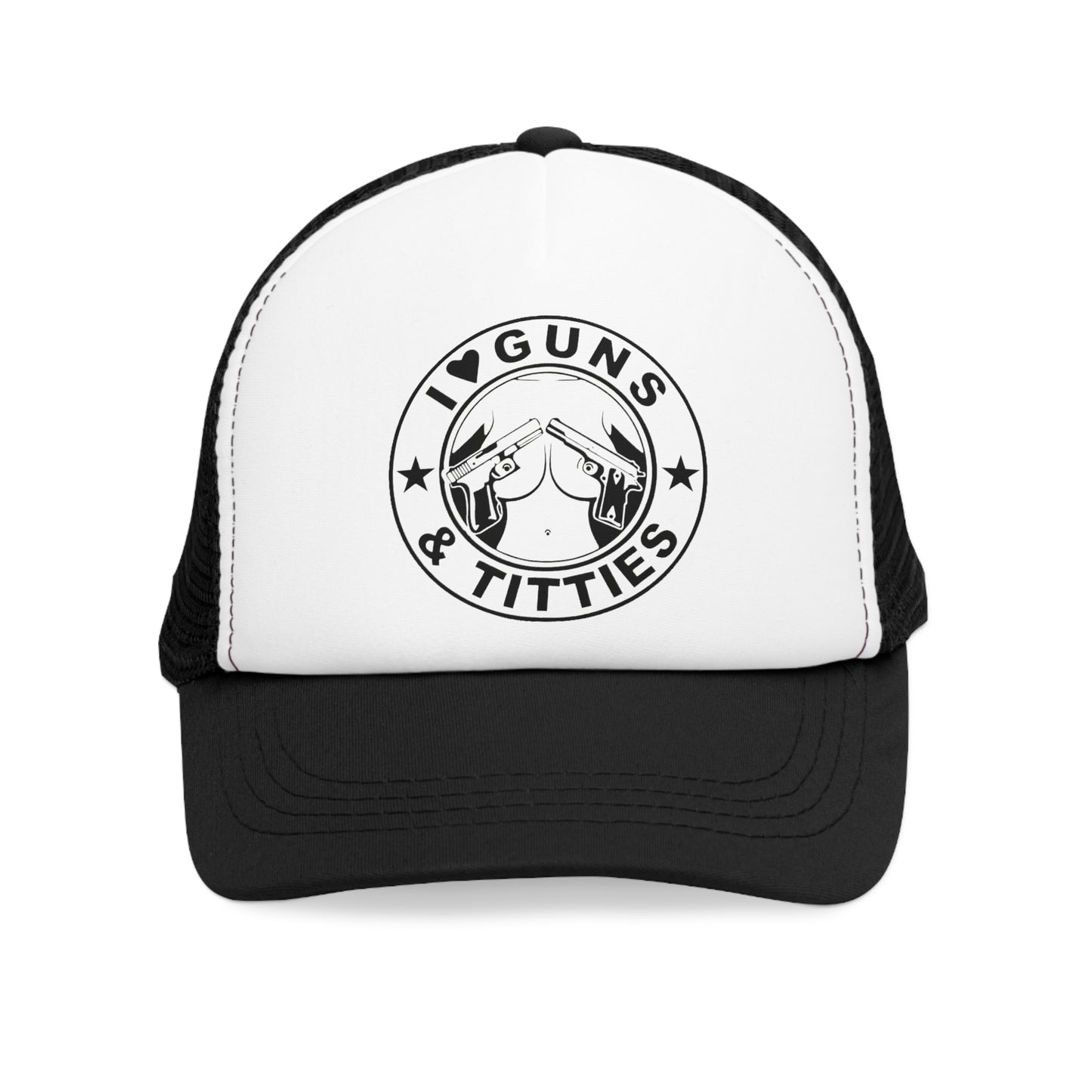 Snap-Back Mesh Cap "I Love Guns & Tits..." Funny Hat NEW