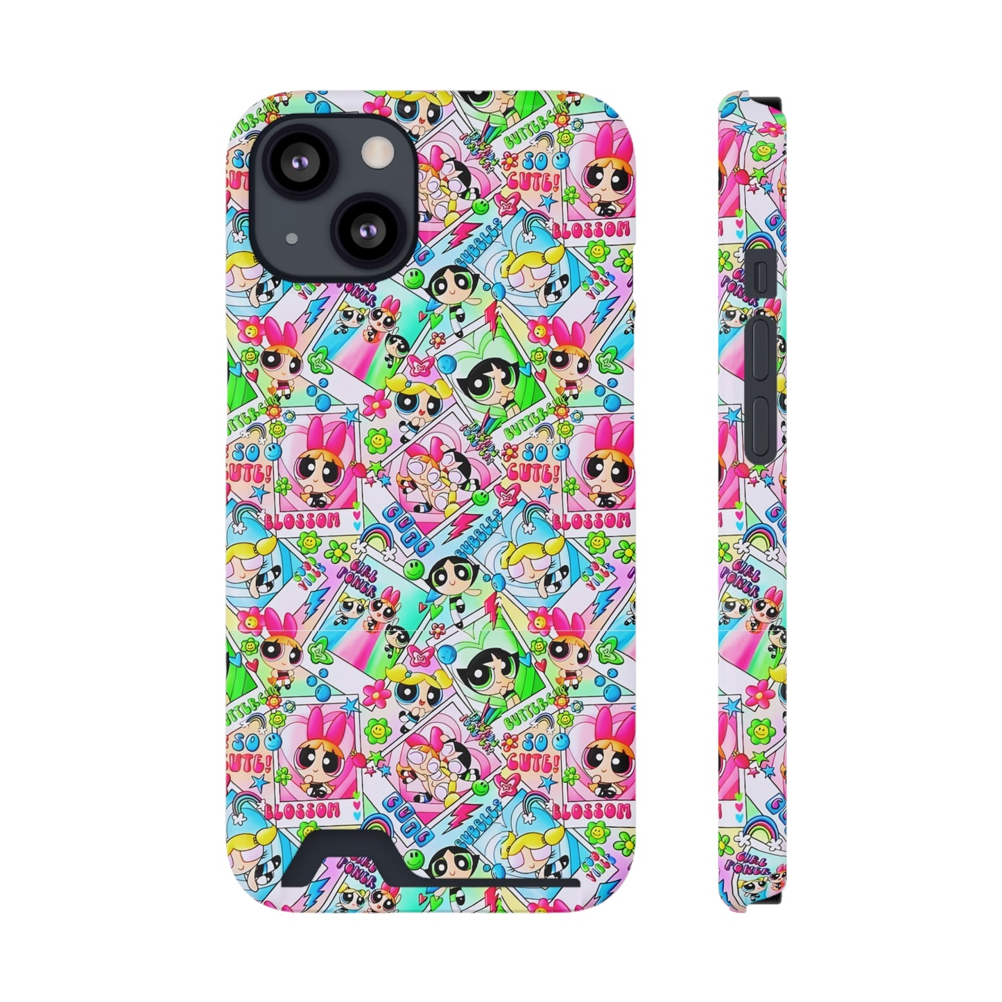 Stylish Power Puff Girls, Phone Case With Card Holder