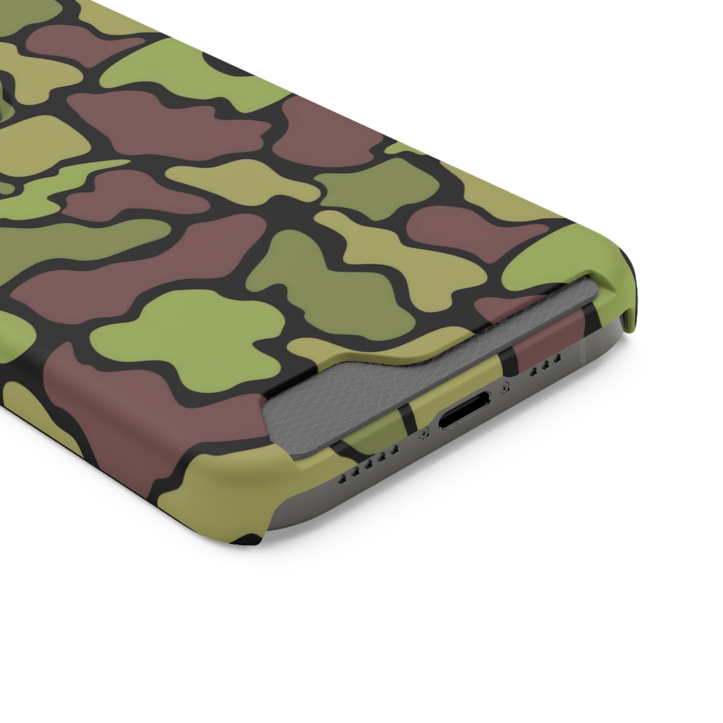 Stylish Camouflage/ Black Phone Case With Card Holder, iPhone, Android