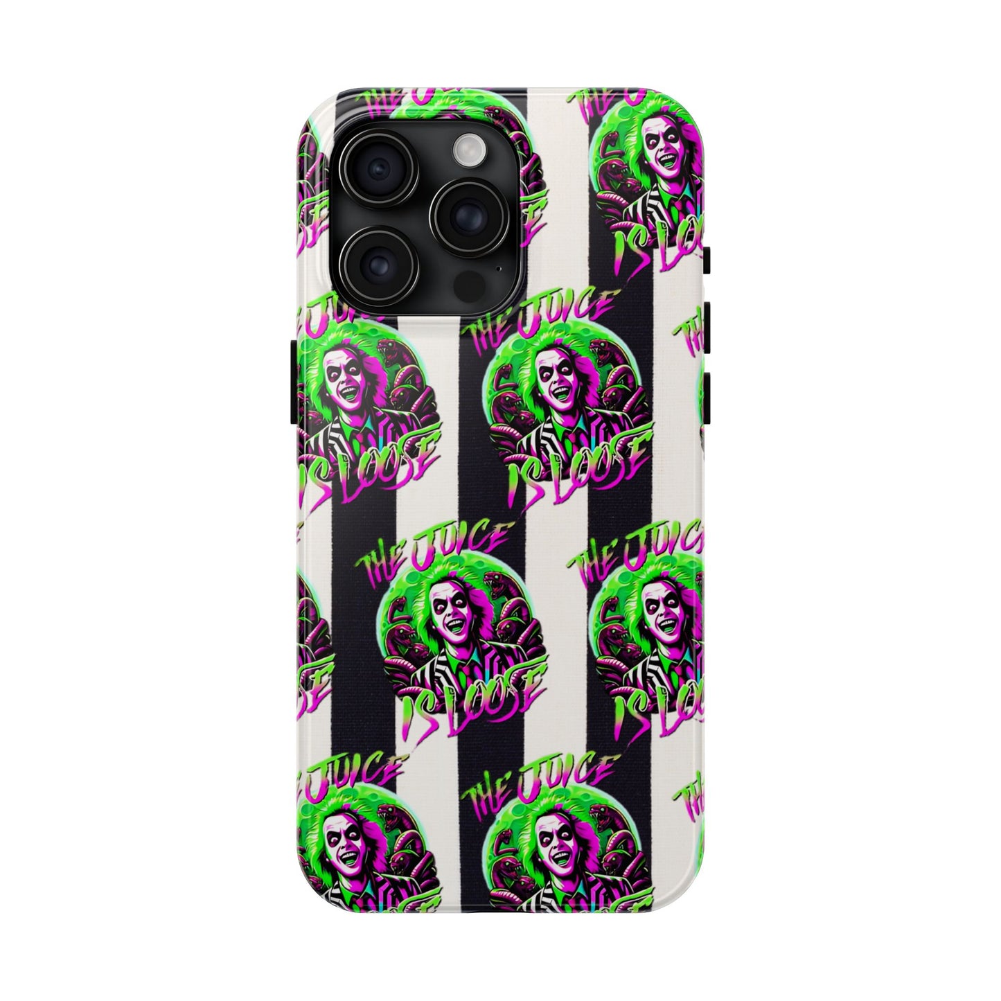 Apple iPhone Tough Phone Case (13-15 Pro Max), Beetle Juice, "The Juice Is Loose"