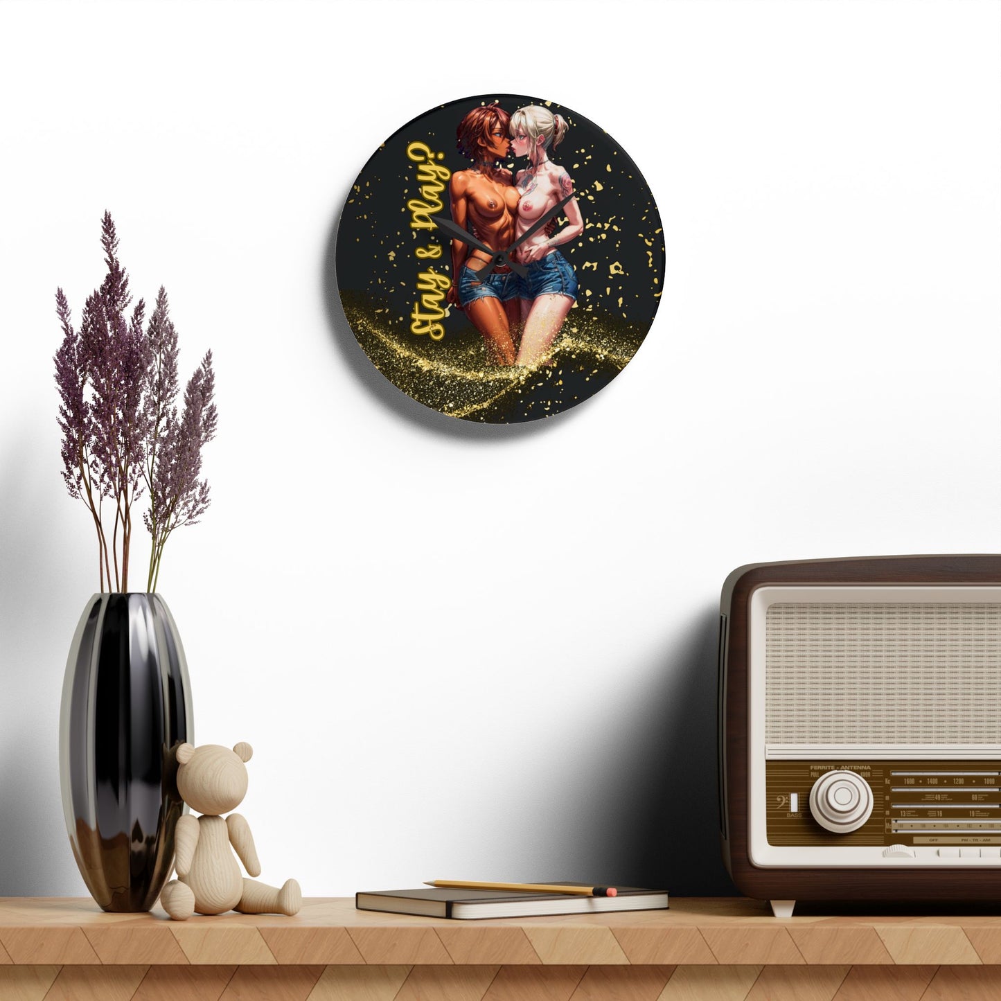 Adult Anime uncensored Sexy Interracial Nude Art Acrylic Wall Clock mancave