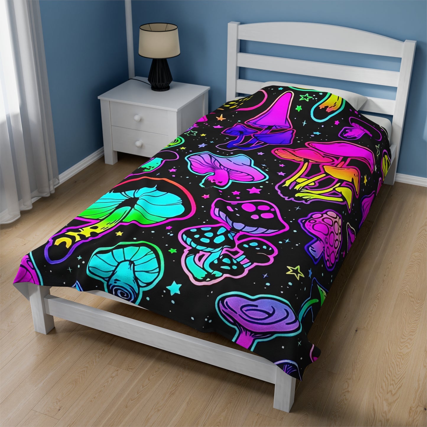 Vibrant, Neon, Bright Mushrooms, Velveteen Plush Blanket (50x60)(60x80)