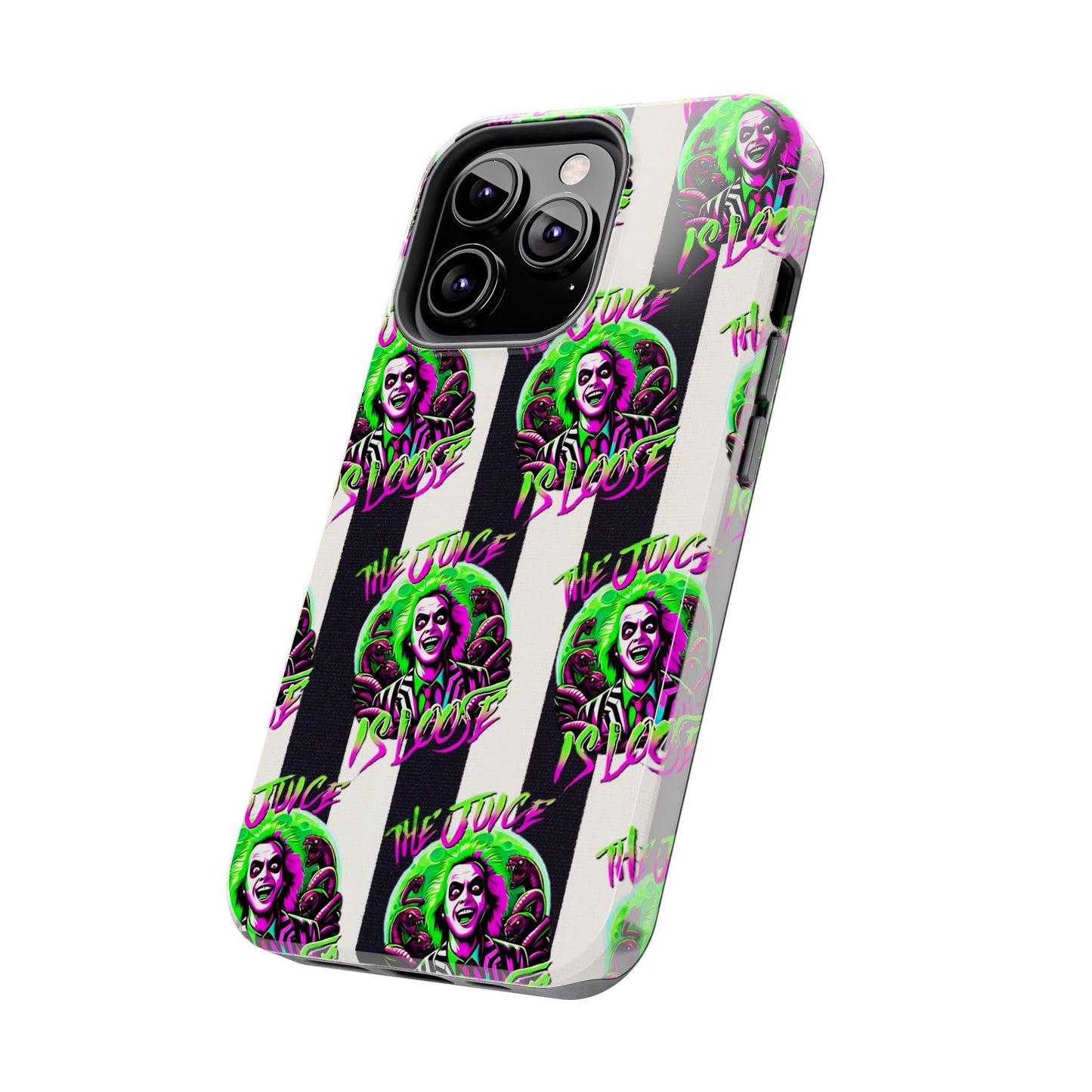 Apple iPhone Tough Phone Case (13-15 Pro Max), Beetle Juice, "The Juice Is Loose"