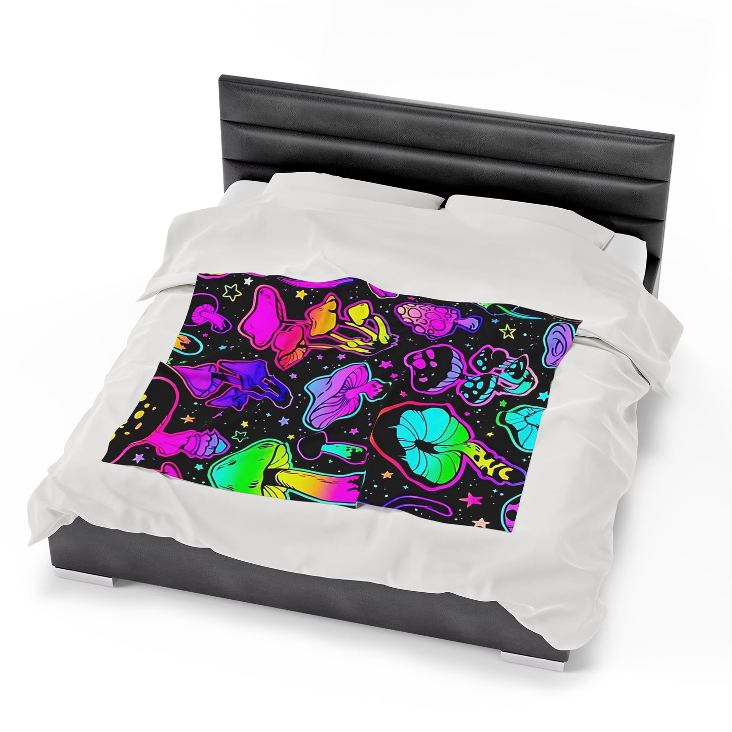 Vibrant, Neon, Bright Mushrooms, Velveteen Plush Blanket (50x60)(60x80)