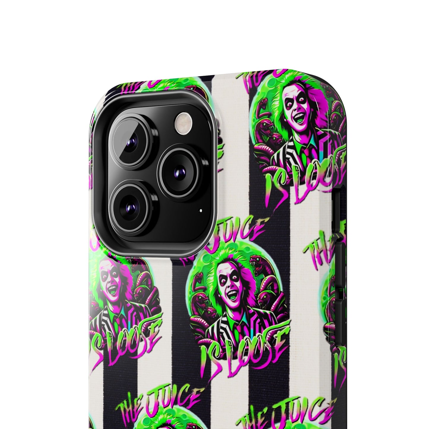 Apple iPhone Tough Phone Case (13-15 Pro Max), Beetle Juice, "The Juice Is Loose"