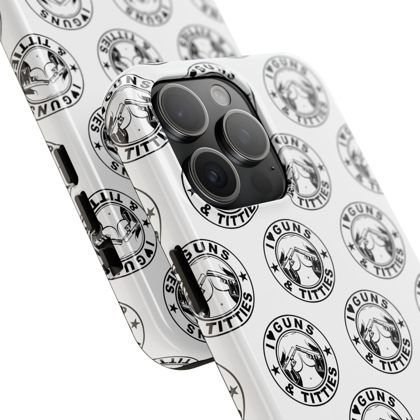 Apple iPhone Tough Phone Case (13-15 Pro Max) "I Love Guns & Tits.."