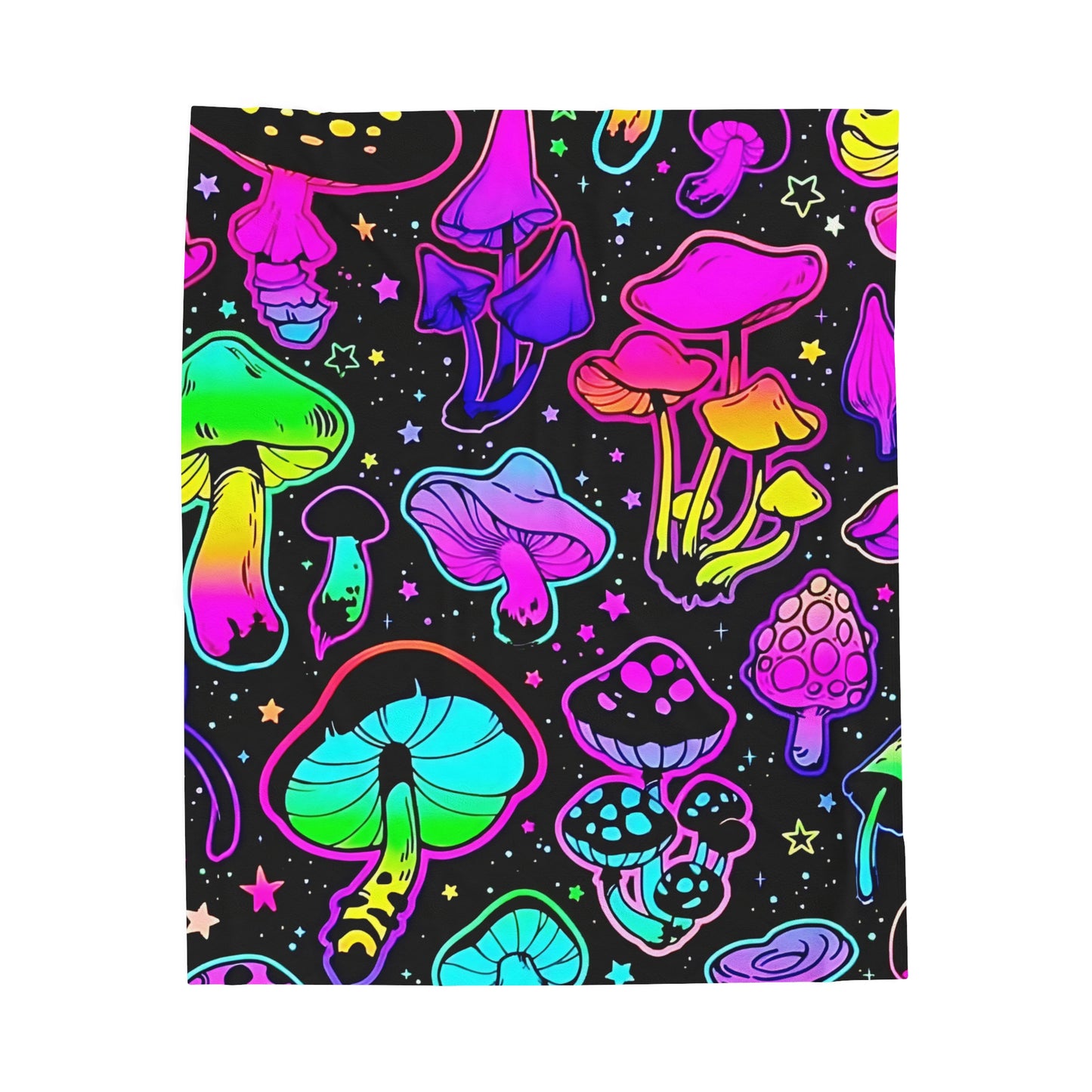 Vibrant, Neon, Bright Mushrooms, Velveteen Plush Blanket (50x60)(60x80)