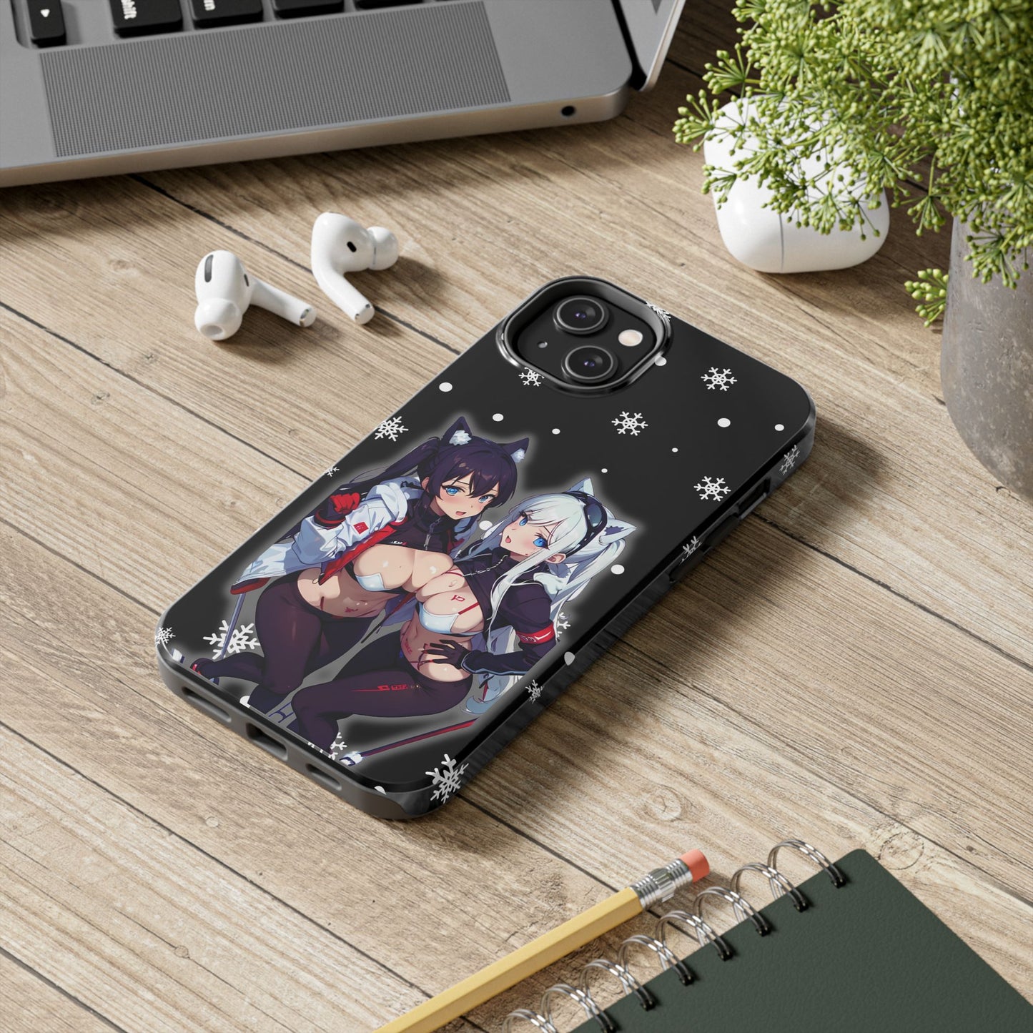 Apple iPhone (13-15 Pro Max) Tough Phone Case, Sexy Anime Girls Snow Skiing, New