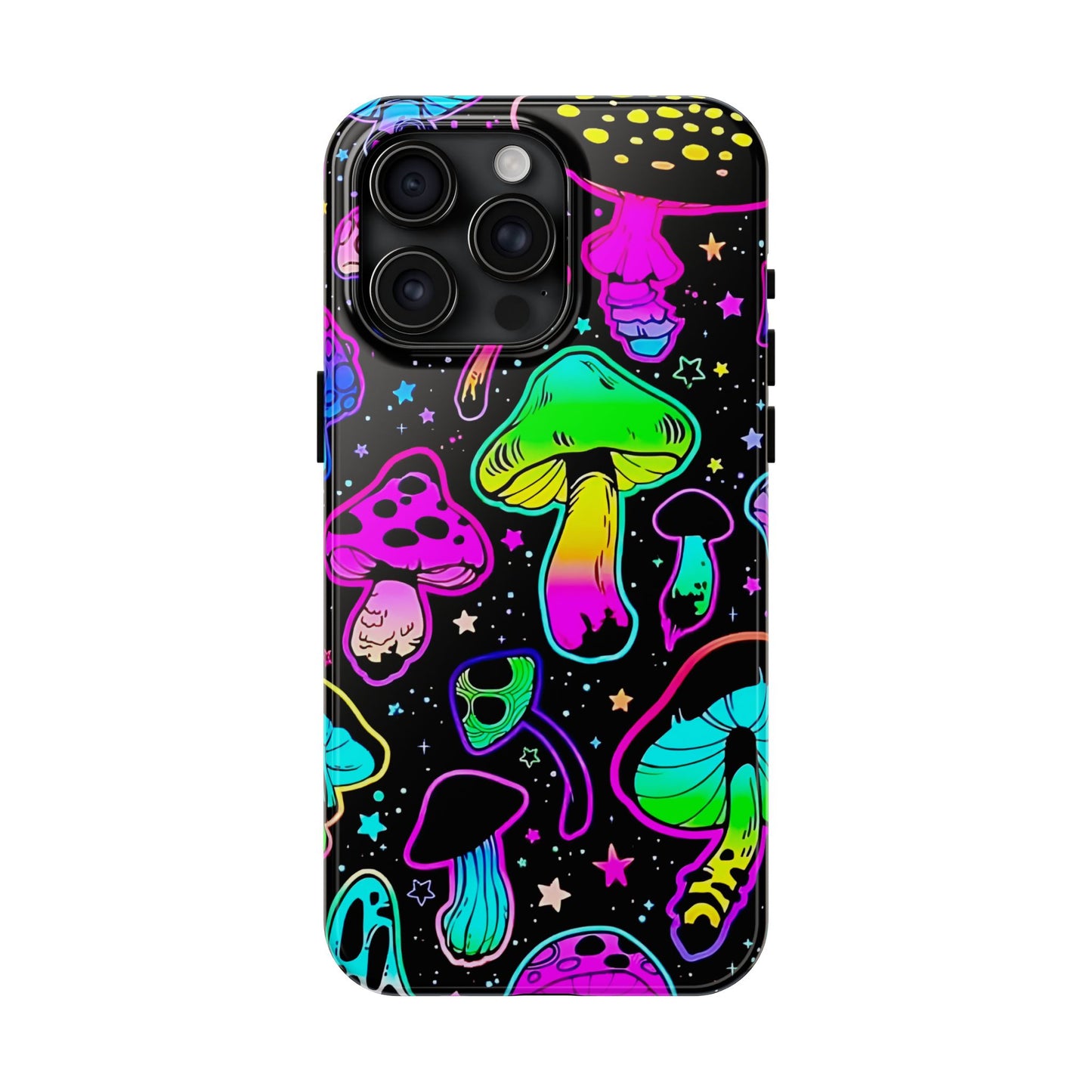 Apple iPhone (13-15 Pro Max) Shrooms Tough Phone Cases, Bright Coloruul Mushrooms