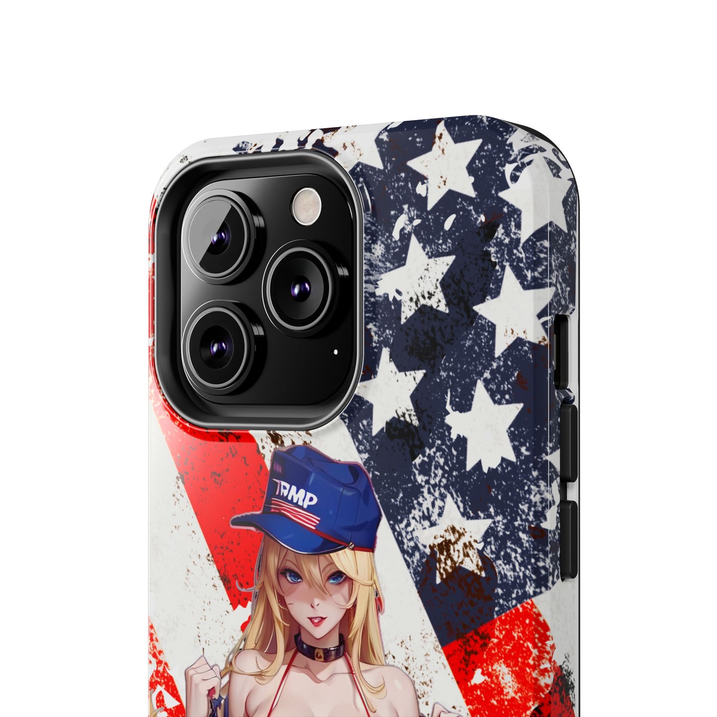 Apple iPhone, Tough Phone Case (13-15 Pro Max), Sexy Anime Trump Girl/ American Flag