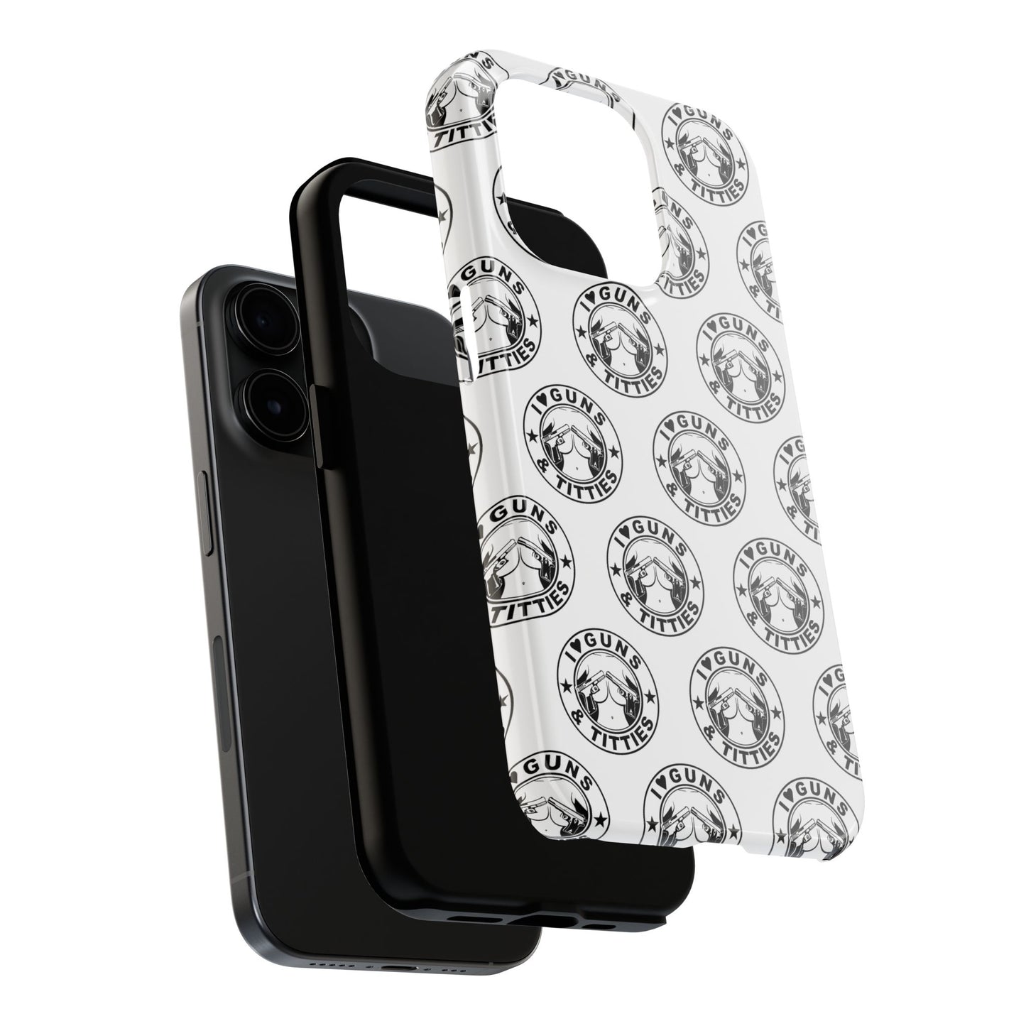 Apple iPhone Tough Phone Case (13-15 Pro Max) "I Love Guns & Tits.."