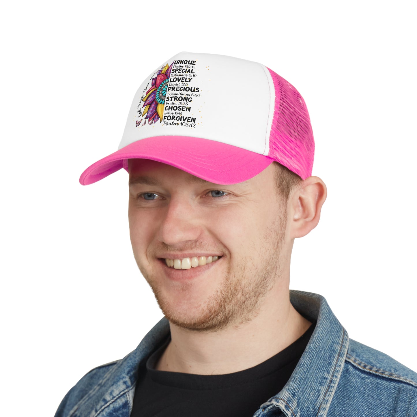 Mesh, Snap-Back Cap, "God Says You Are...", Unique Flower/Christian Hat