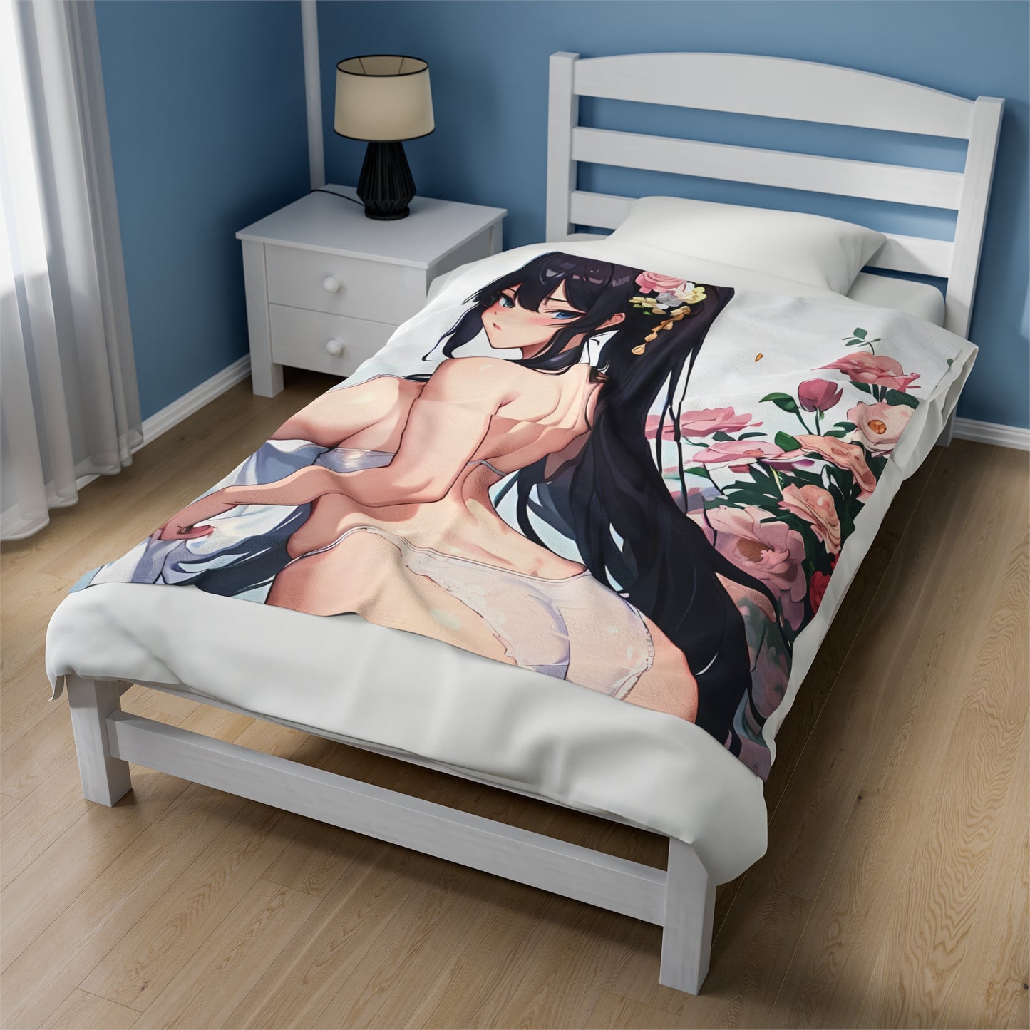 Soft Sexy Anime Girl, Pastel Roses Velveteen Plush Blanket Emo Art(50x60)