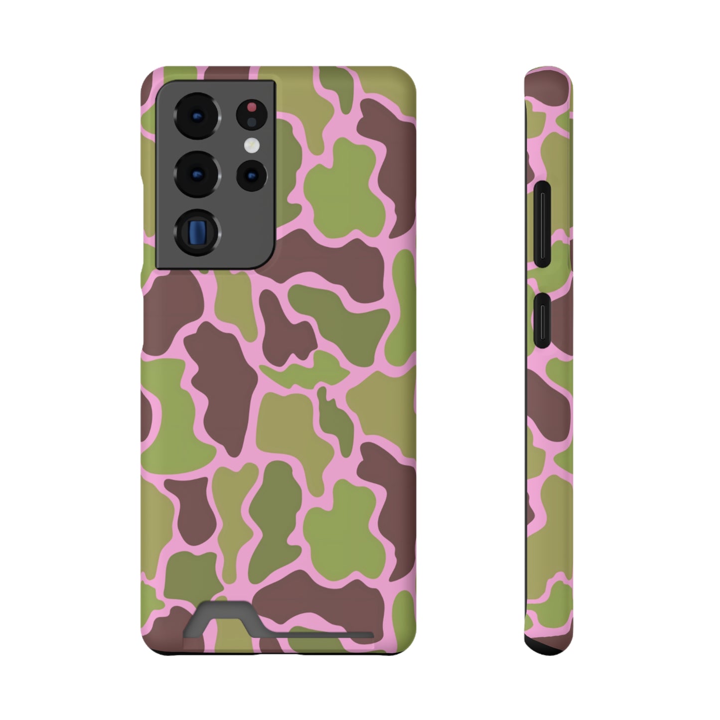 Camouflage/ Pink Phone Case With Card Holder iPhone/ Android