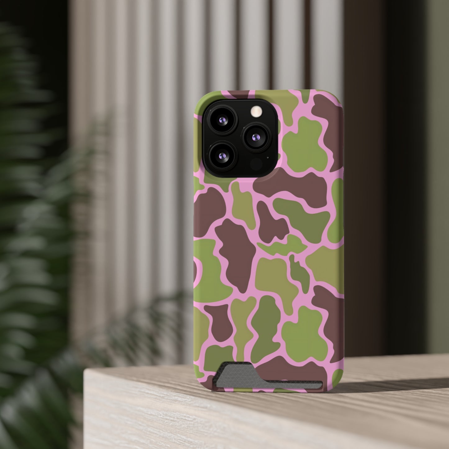 Camouflage/ Pink Phone Case With Card Holder iPhone/ Android