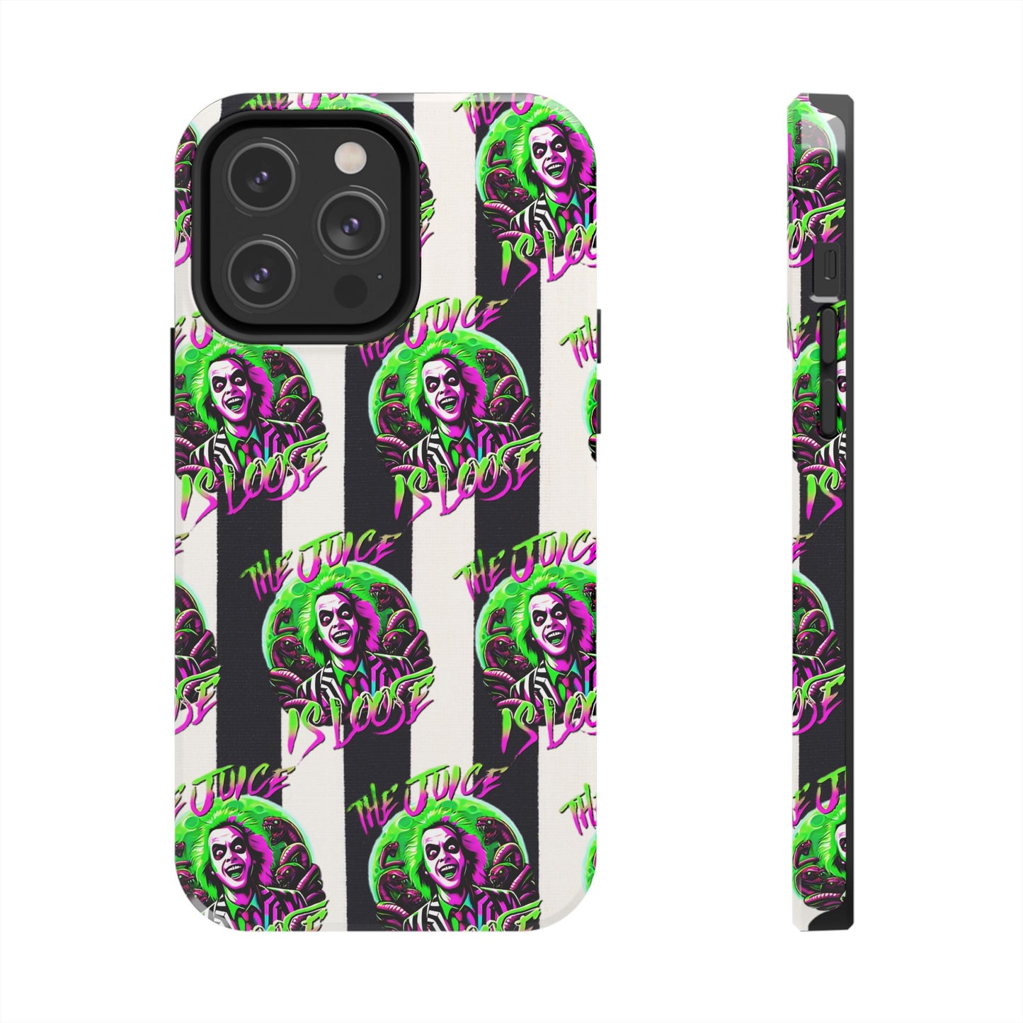 Apple iPhone Tough Phone Case (13-15 Pro Max), Beetle Juice, "The Juice Is Loose"