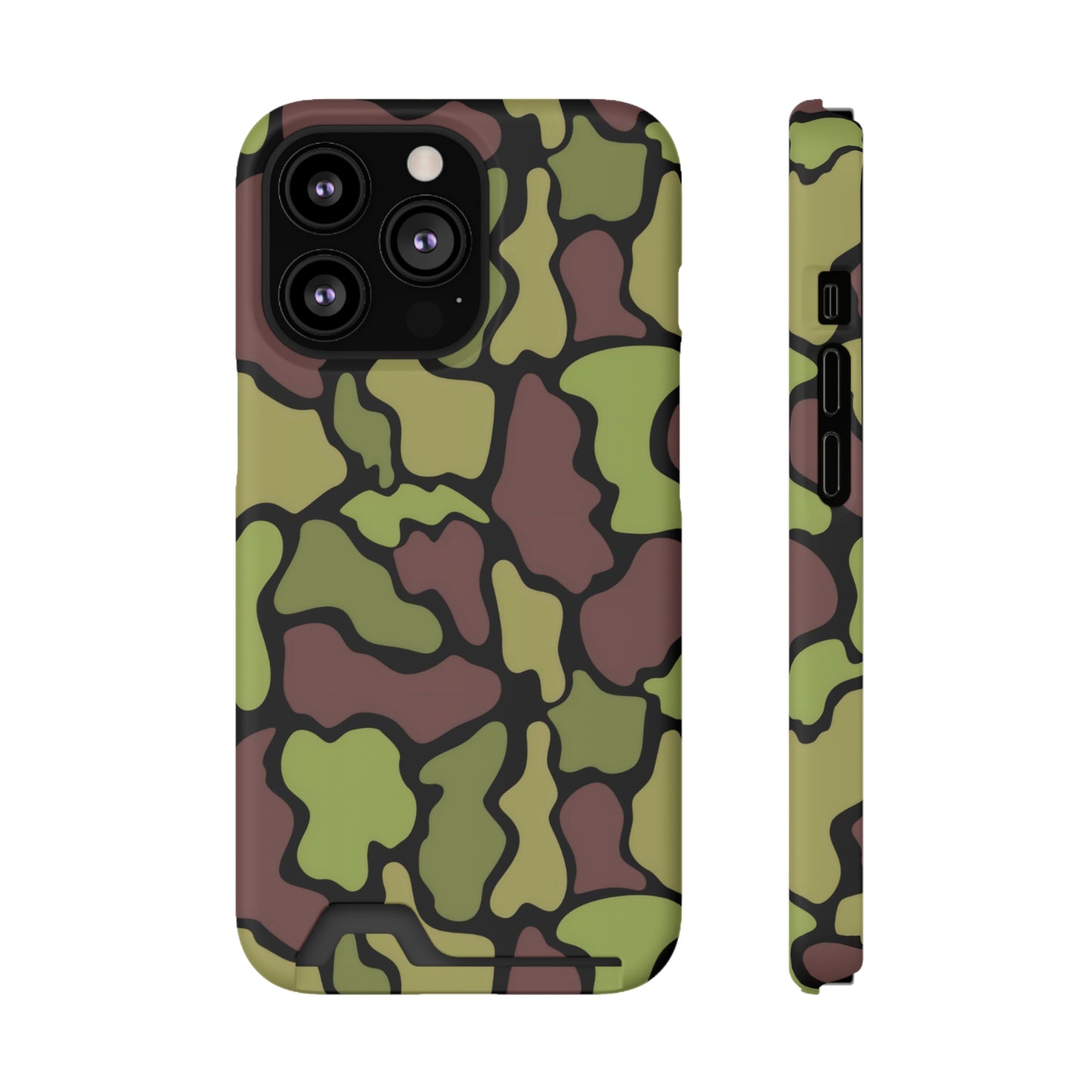 Stylish Camouflage/ Black Phone Case With Card Holder, iPhone, Android