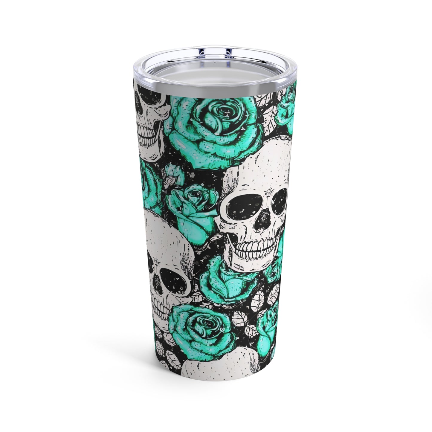 Stainless Steel Tumbler, 20oz Skulls/ Turquoise Roses/Goth