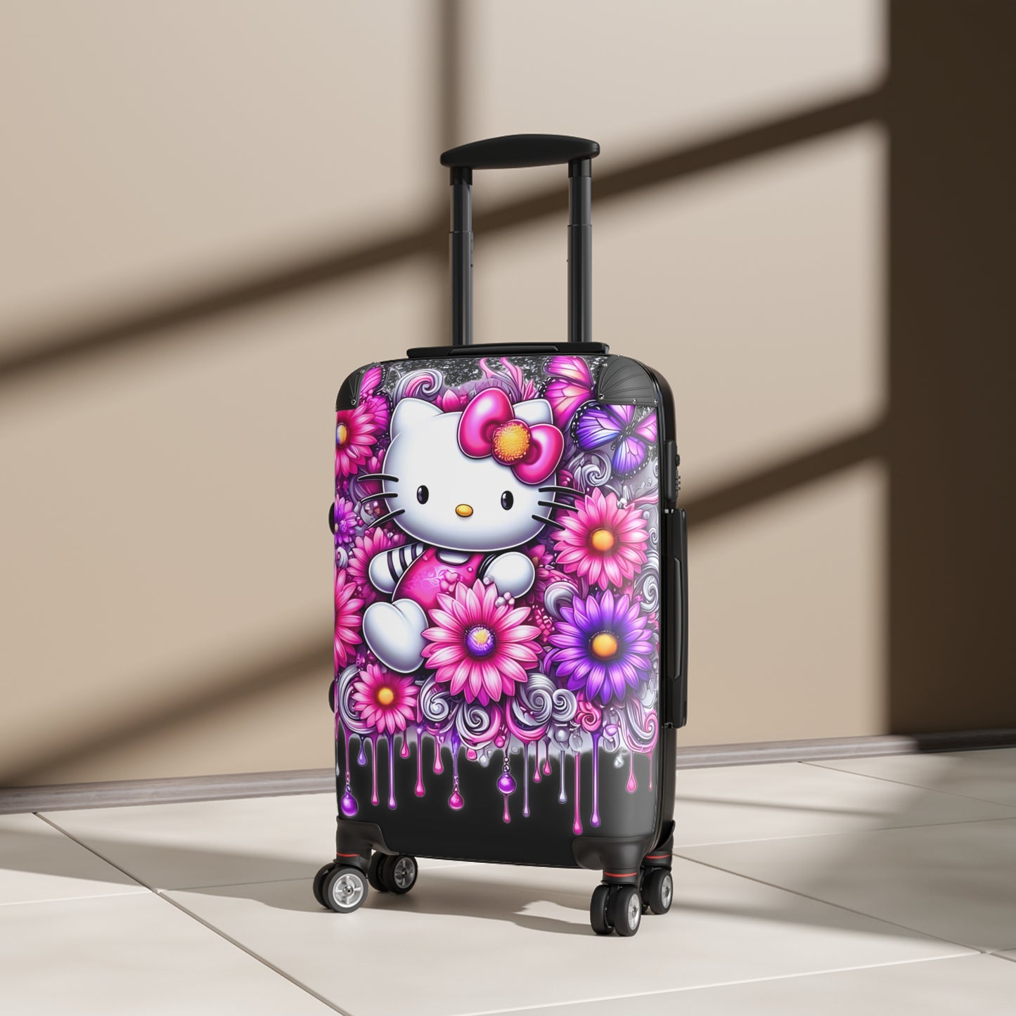 Hard-Shell Travel Suitcases With Lock (3 Sizes) Hello Kitty/ Flowers