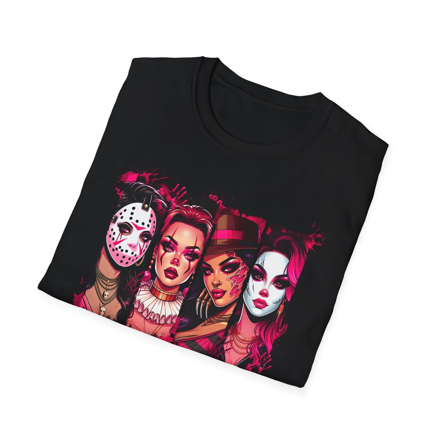 Halloween/ Pink Horror Girls, Womens Soft-Style T-Shirt," B**ches Be Trippin" Funny