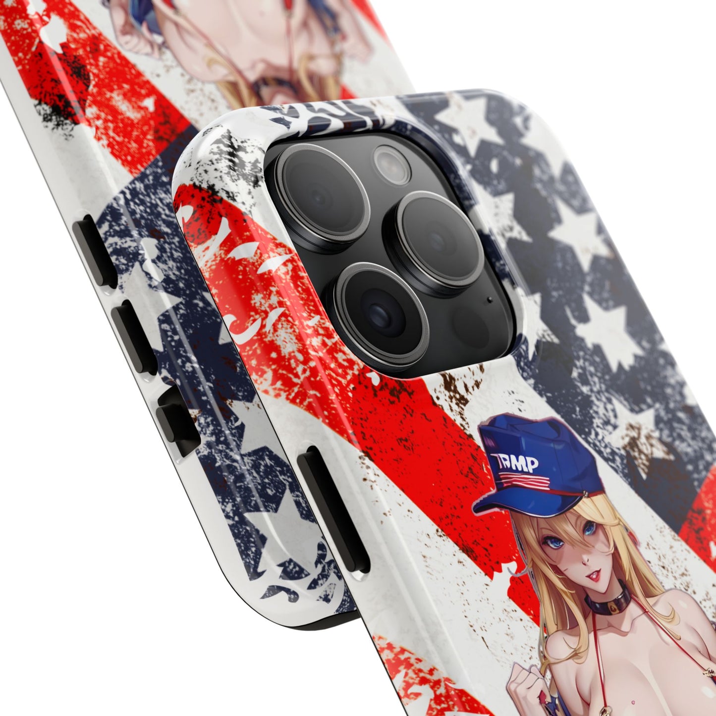 Apple iPhone, Tough Phone Case (13-15 Pro Max), Sexy Anime Trump Girl/ American Flag