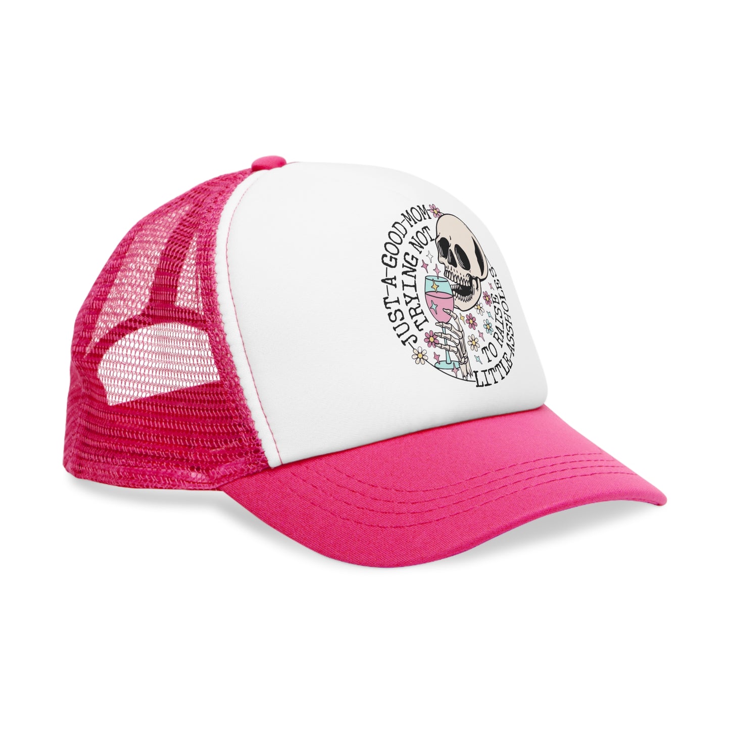 Women's Mesh Snapback Cap, "Good Mom" Hat Funny/Gift Pink/Black