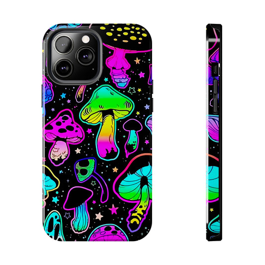 Apple iPhone (13-15 Pro Max) Shrooms Tough Phone Cases, Bright Coloruul Mushrooms