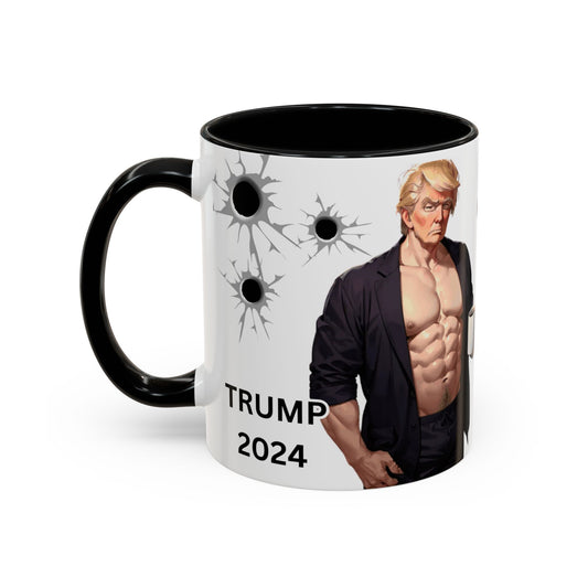 Trump 2024 Funny "Sippin' on Coffee & Bullets" Accent Coffee Mug (11,15oz)