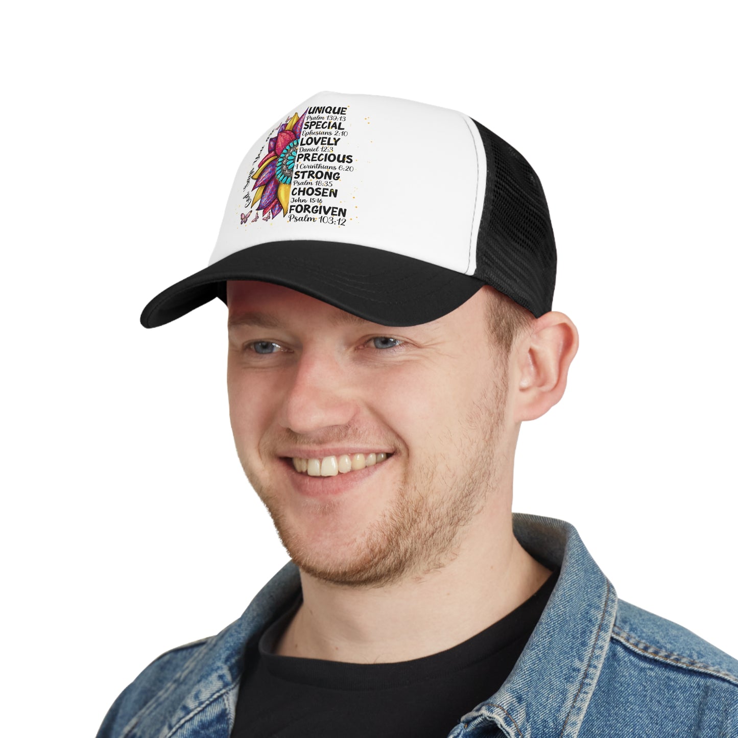 Mesh, Snap-Back Cap, "God Says You Are...", Unique Flower/Christian Hat