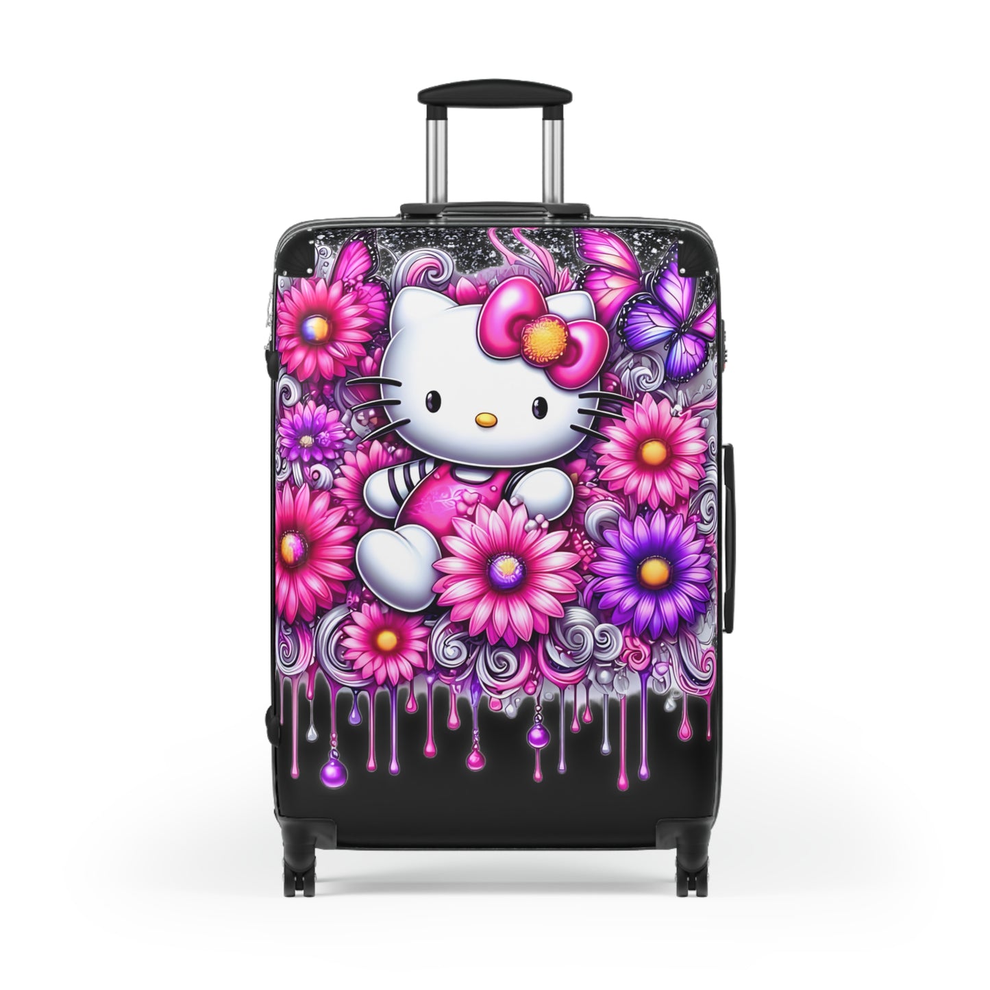 Hard-Shell Travel Suitcases With Lock (3 Sizes) Hello Kitty/ Flowers