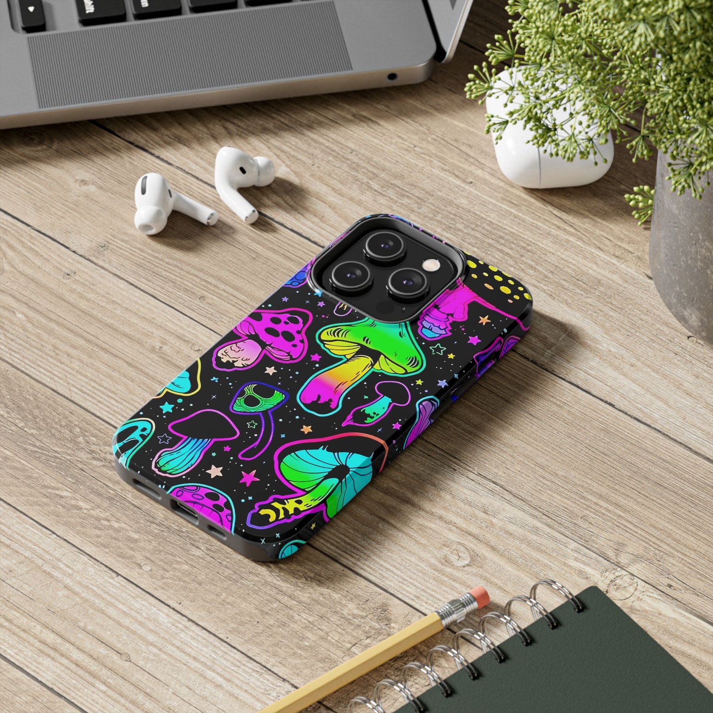 Apple iPhone (13-15 Pro Max) Shrooms Tough Phone Cases, Bright Coloruul Mushrooms