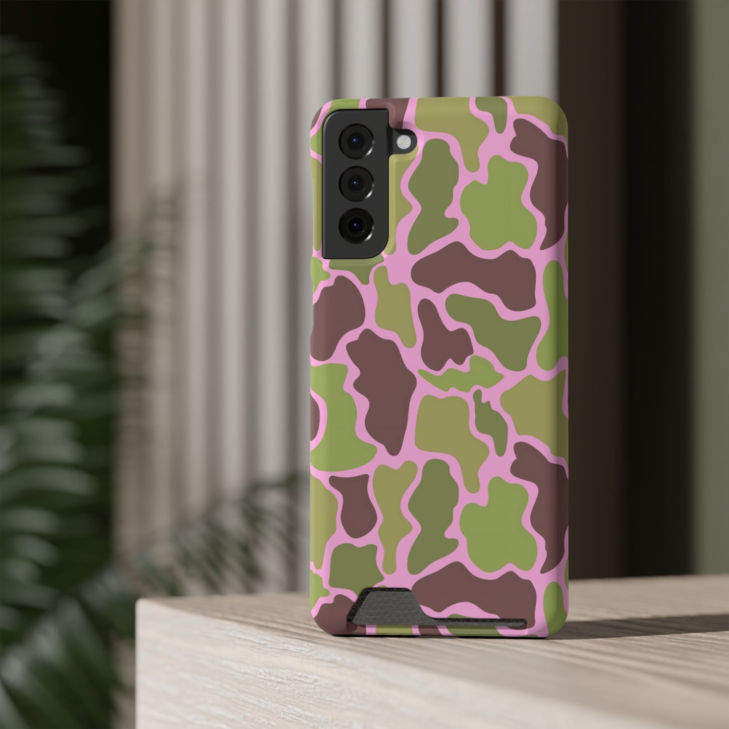 Camouflage/ Pink Phone Case With Card Holder iPhone/ Android