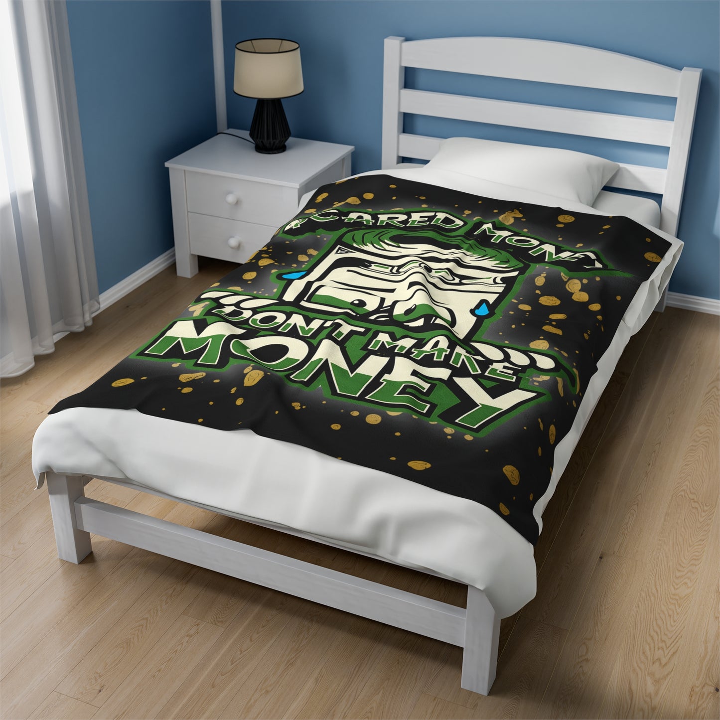 Velveteen Soft Plush Blanket, "Scared Money Don't Make Money" (50x60)(60x80)