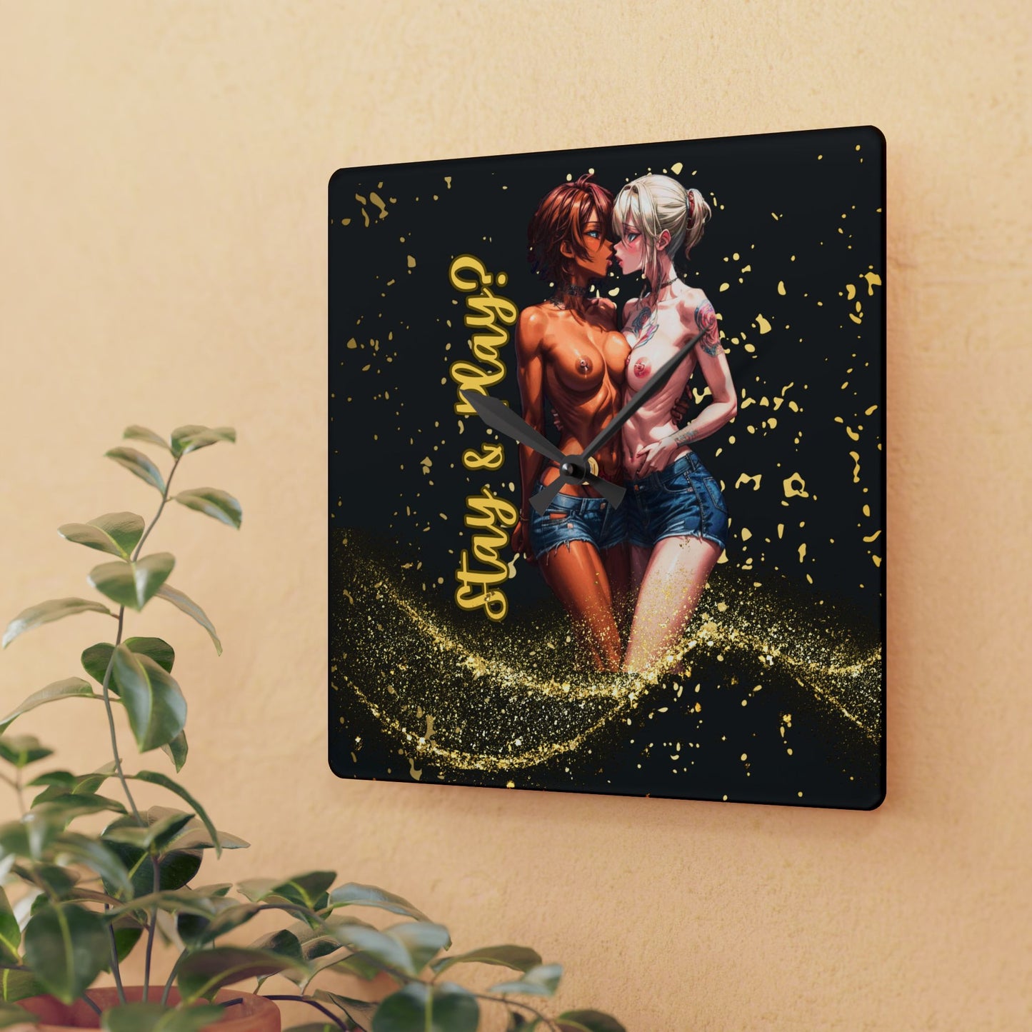 Adult Anime uncensored Sexy Interracial Nude Art Acrylic Wall Clock mancave