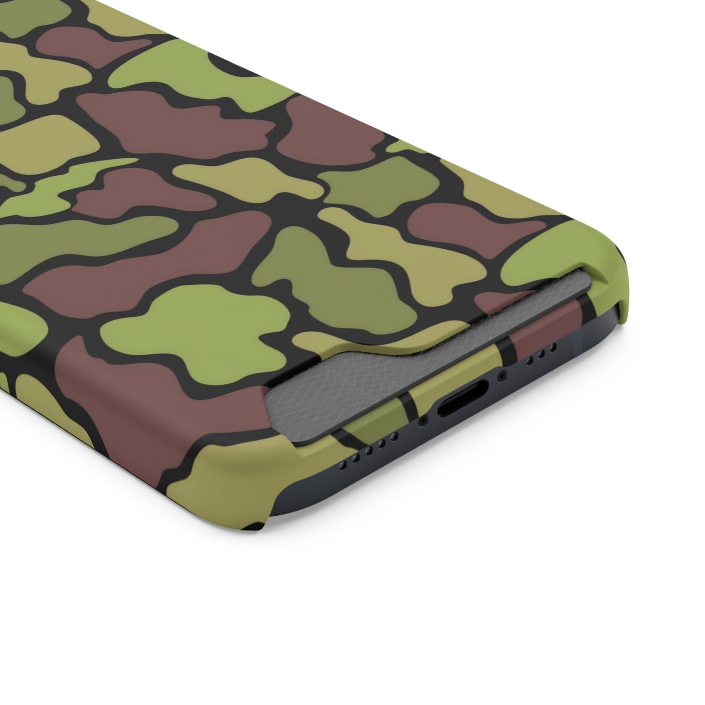 Stylish Camouflage/ Black Phone Case With Card Holder, iPhone, Android