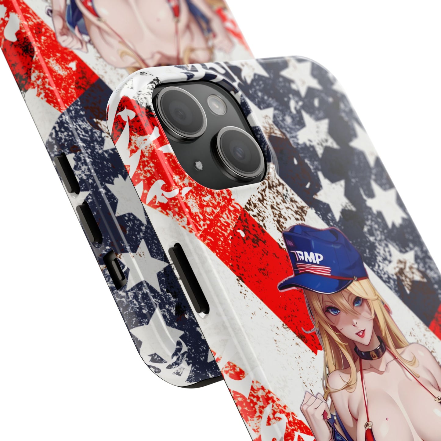 Apple iPhone, Tough Phone Case (13-15 Pro Max), Sexy Anime Trump Girl/ American Flag