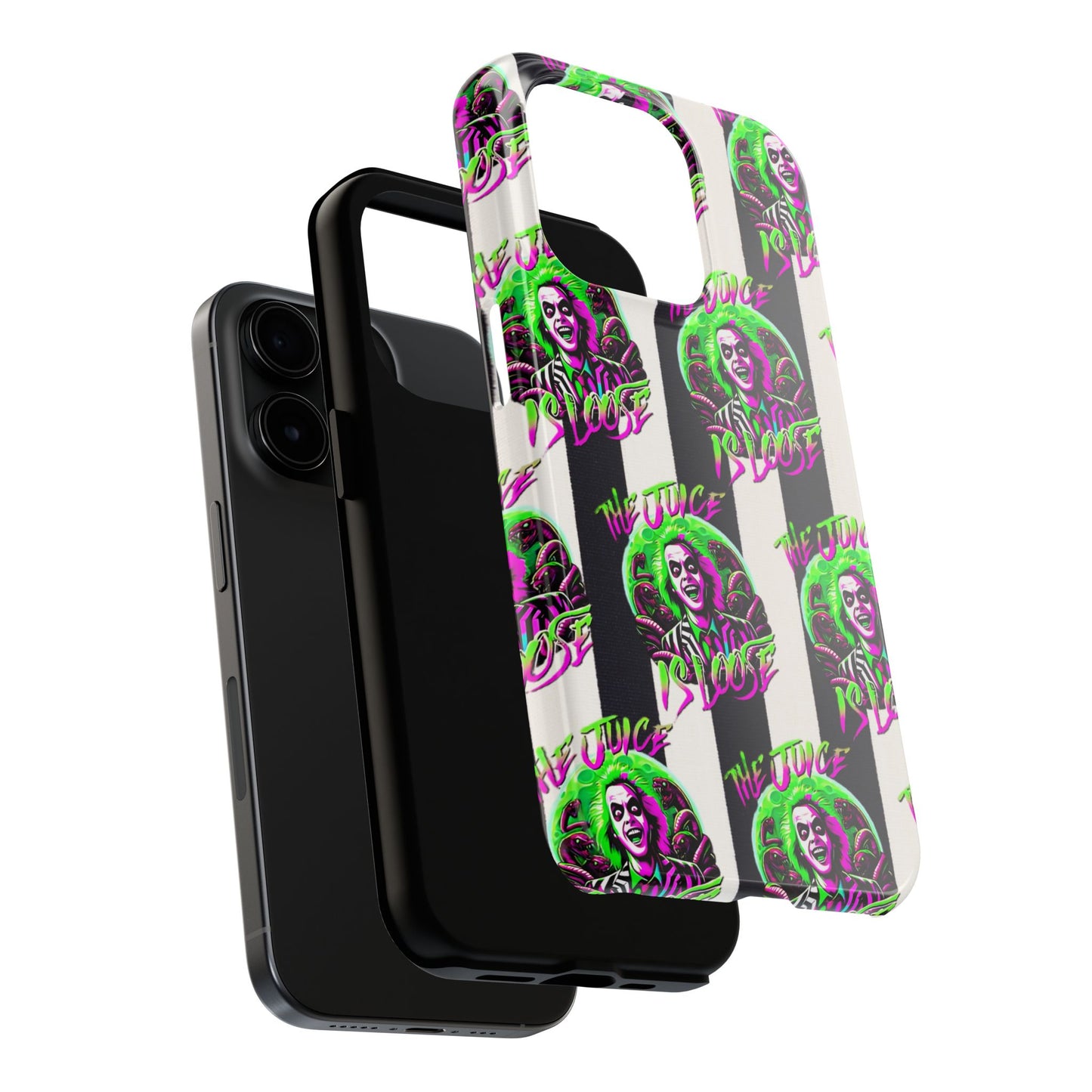 Apple iPhone Tough Phone Case (13-15 Pro Max), Beetle Juice, "The Juice Is Loose"