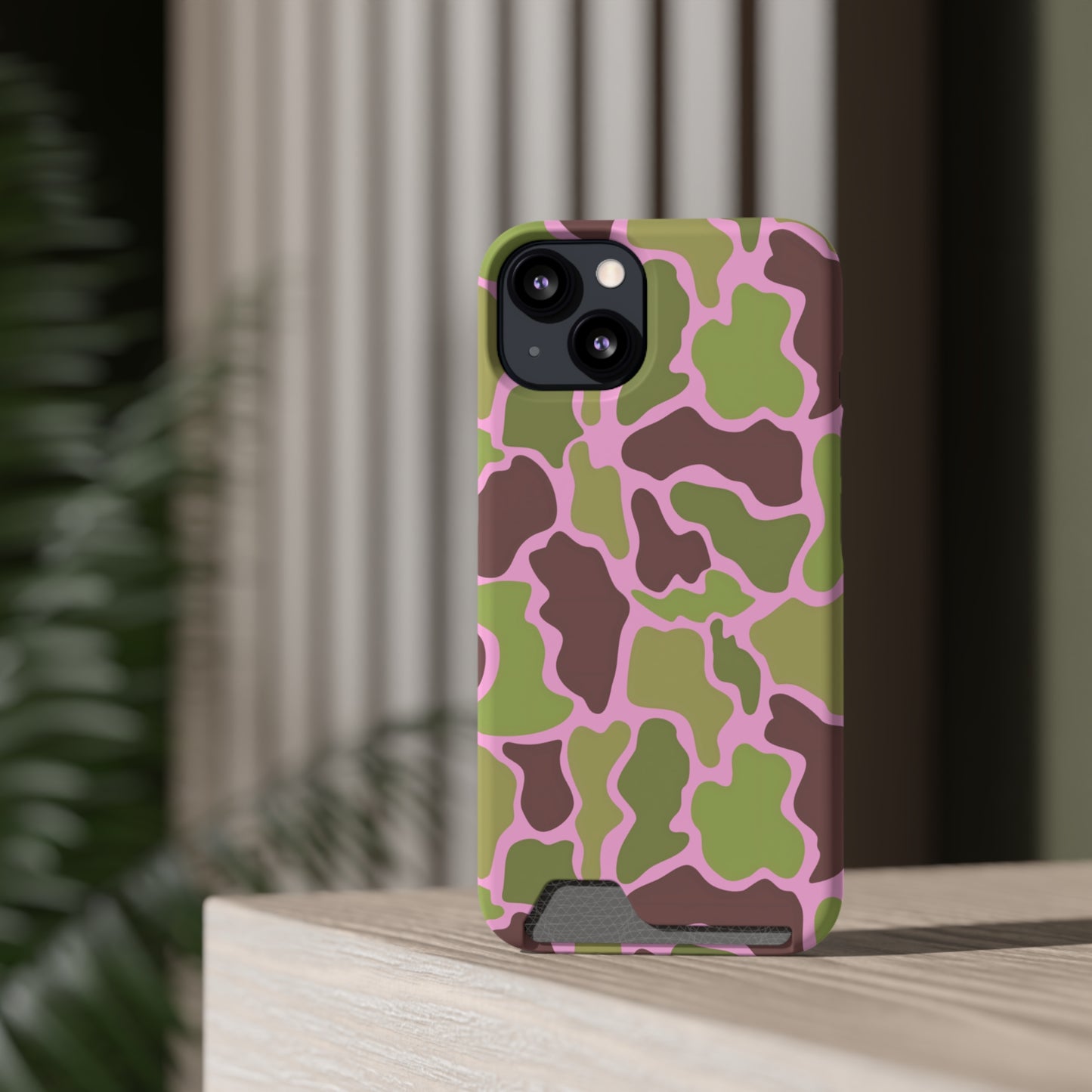 Camouflage/ Pink Phone Case With Card Holder iPhone/ Android