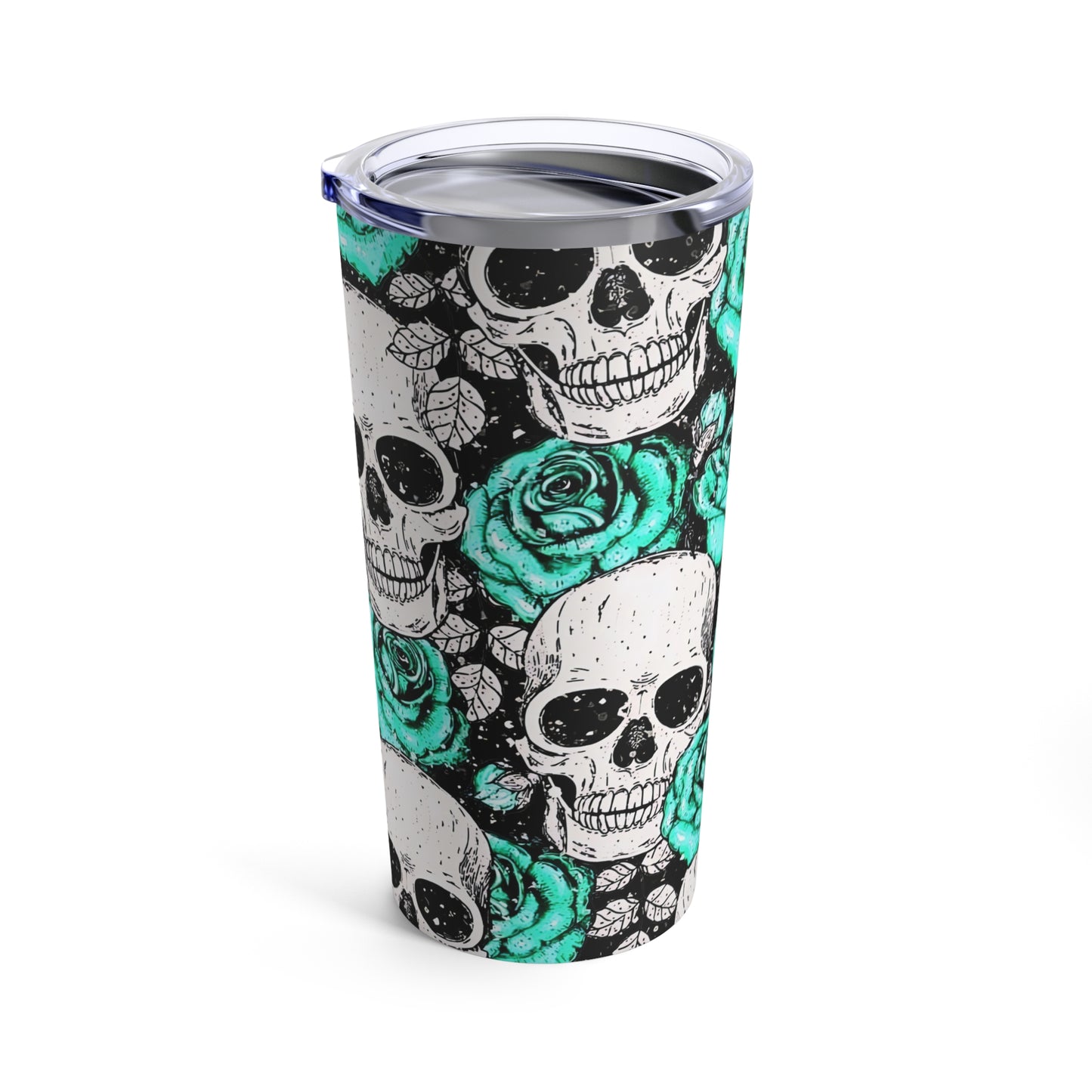 Stainless Steel Tumbler, 20oz Skulls/ Turquoise Roses/Goth